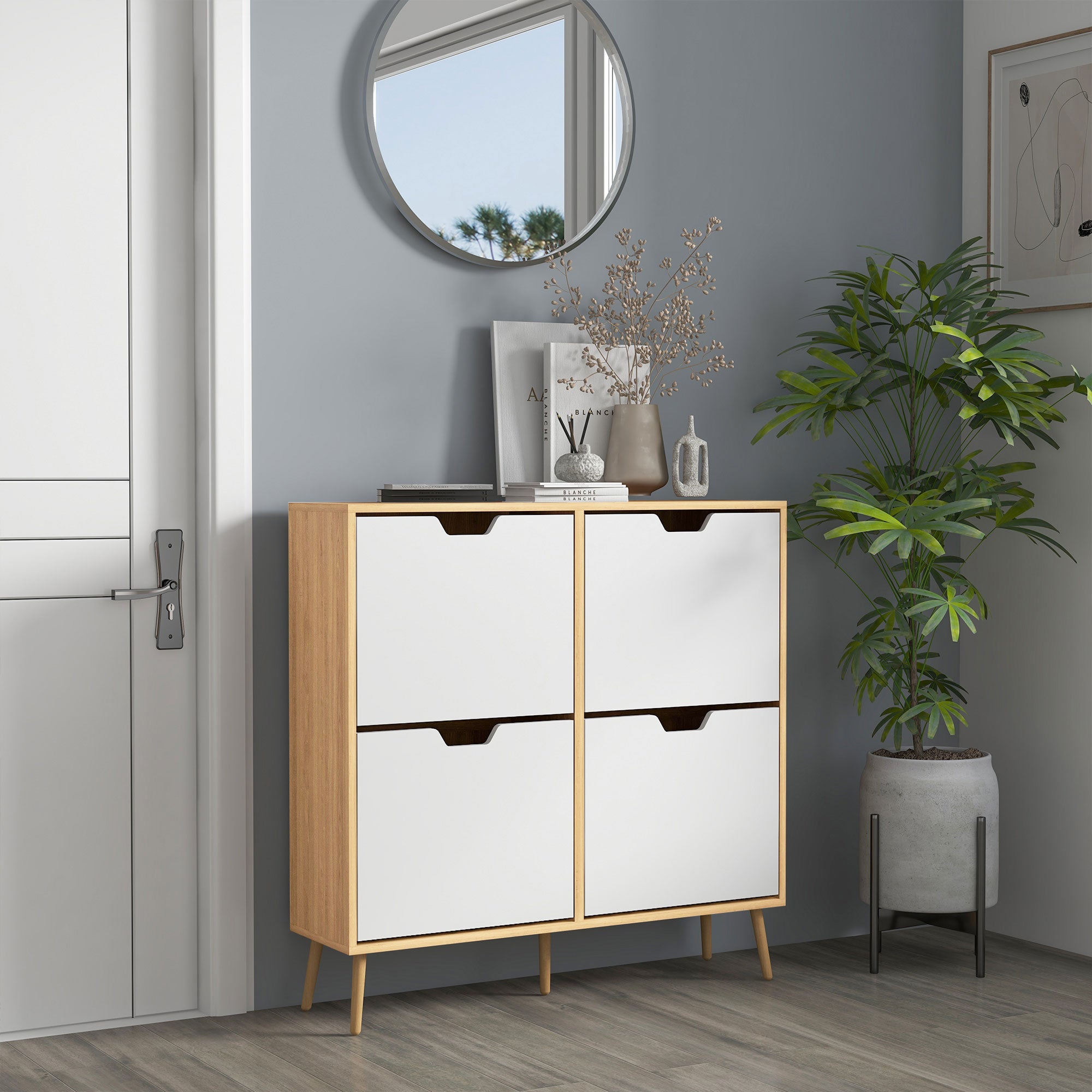 HOMCOM Shoe Storage Cabinet, 4 Flip Drawers, Shoe Organizer for 16 Pairs of Shoes, Natural - North Peak Garden Furniture