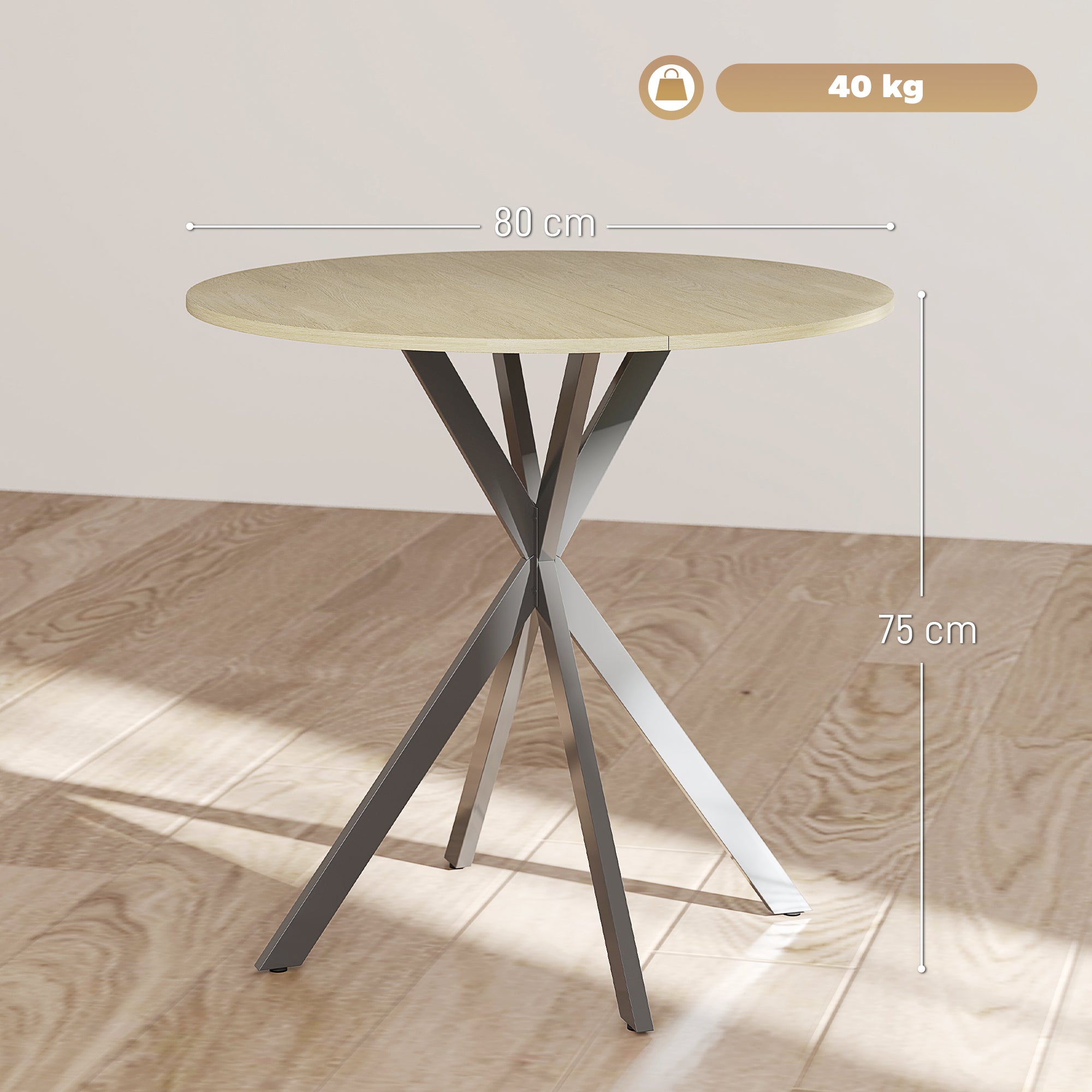 HOMCOM 80cm Industrial Round Dining Table - Oak - North Peak Garden Furniture