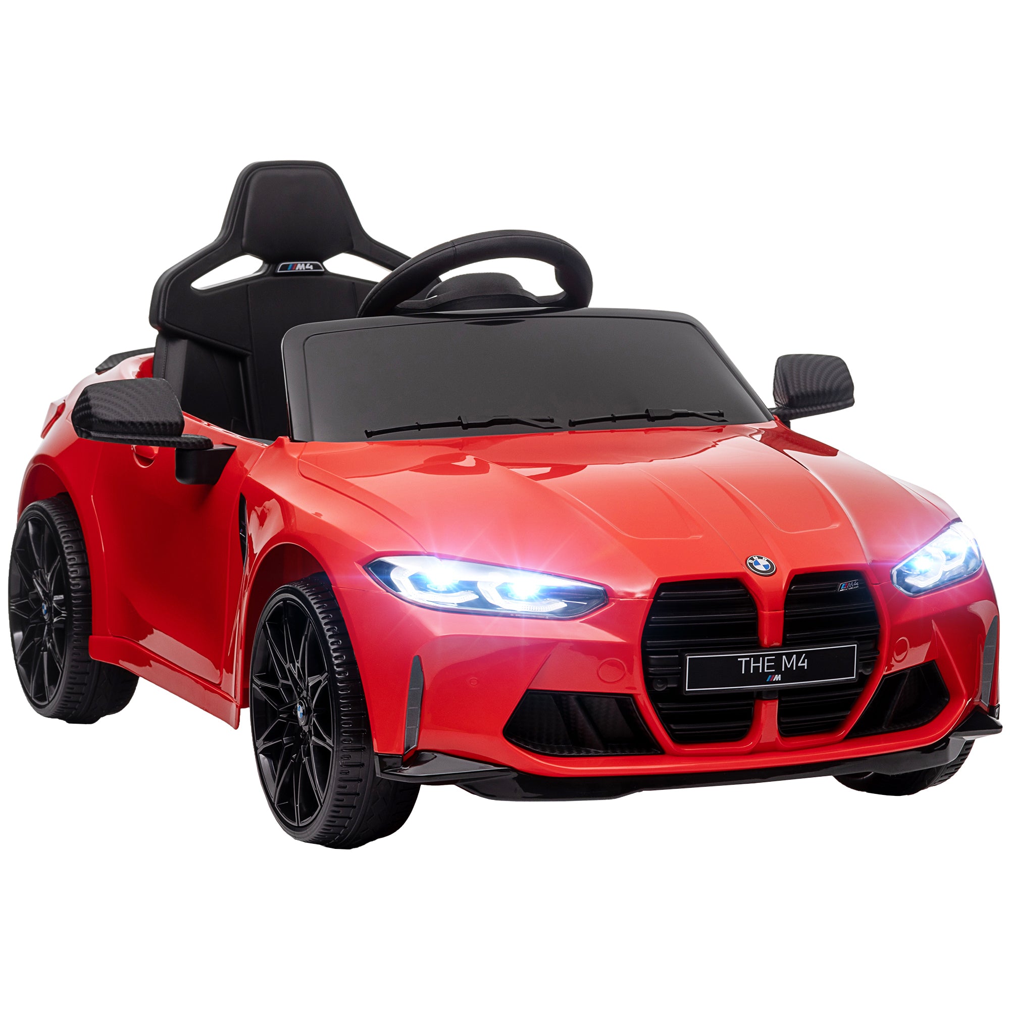 AIYAPLAY 12V BMW Licensed Kids Car, with Easy Transport, Remote Control, Suspension, Music, Horn, LED Lights, Red