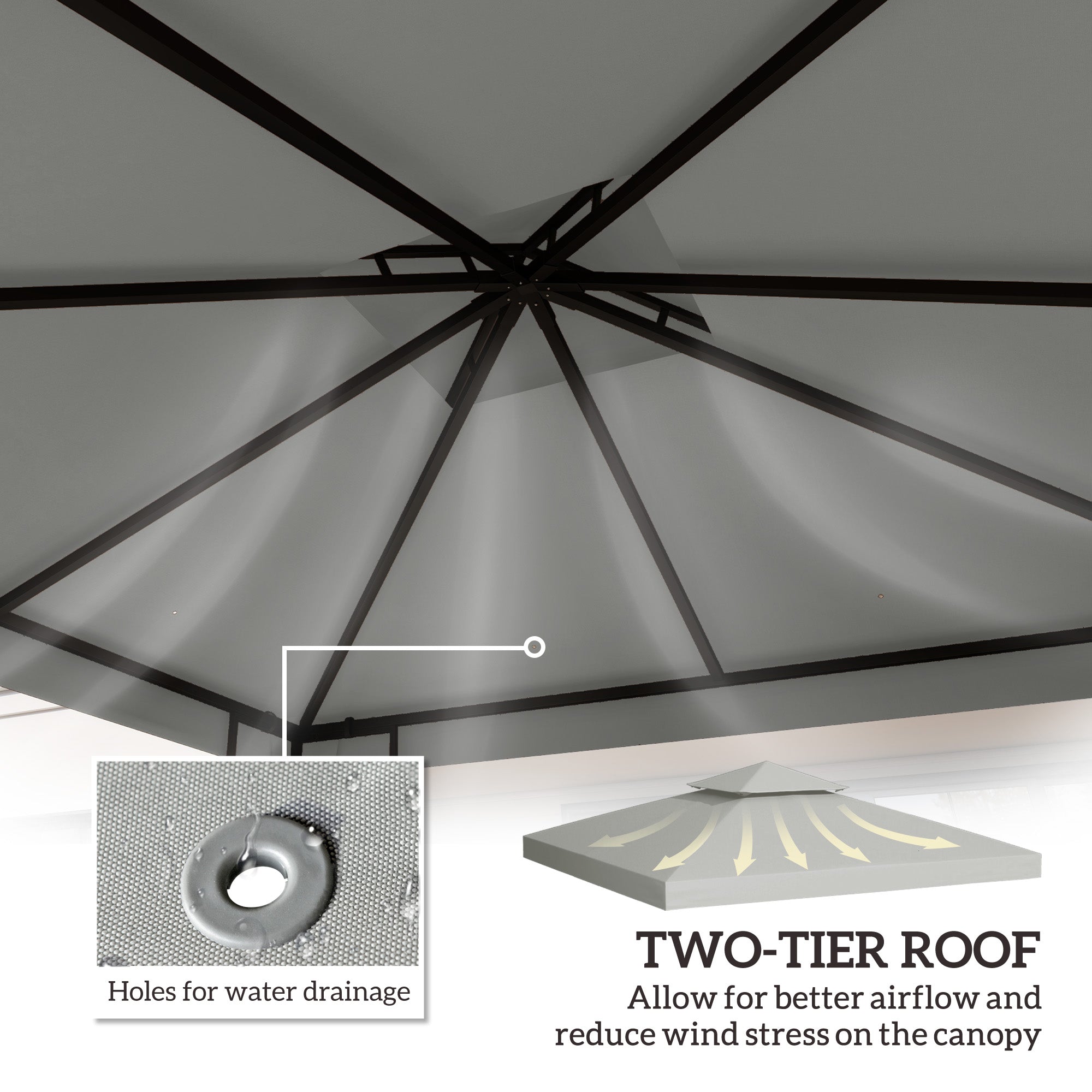 Outsunny 3(m) Gazebo Top Cover Double Tier Canopy Replacement Pavilion Roof Light Grey - North Peak Garden Furniture