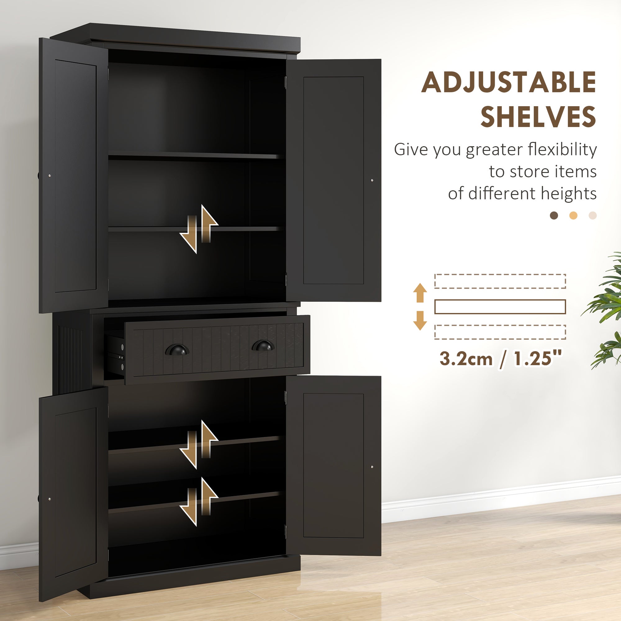 HOMCOM Freestanding Multi-Storage Kitchen Cabinet - Black - North Peak Garden Furniture