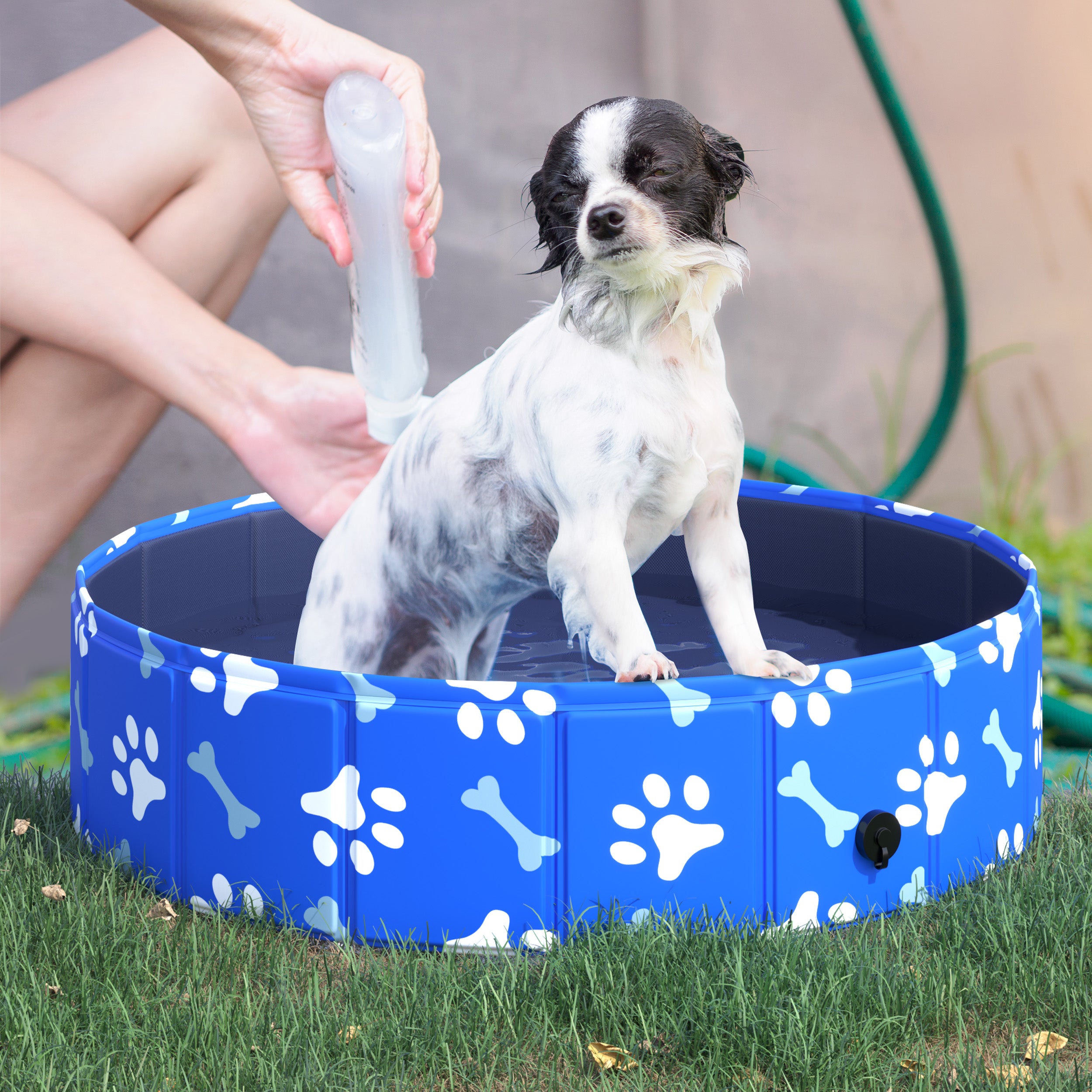 PawHut Foldable Dog Paddling Pool Pet Cat Swimming Pool Indoor/Outdoor Collapsible Bathing Tub Shower Tub Puppy Φ80 × 20H cm S Sized