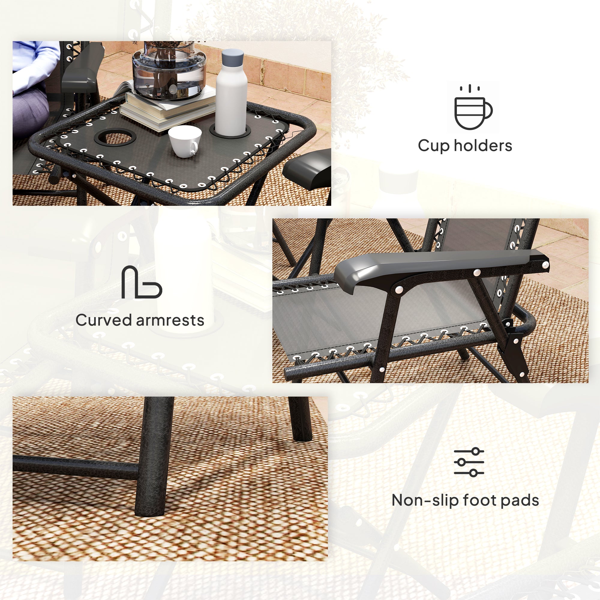 Outsunny Three-Piece Garden Table and Chair Set - Black - North Peak Garden Furniture