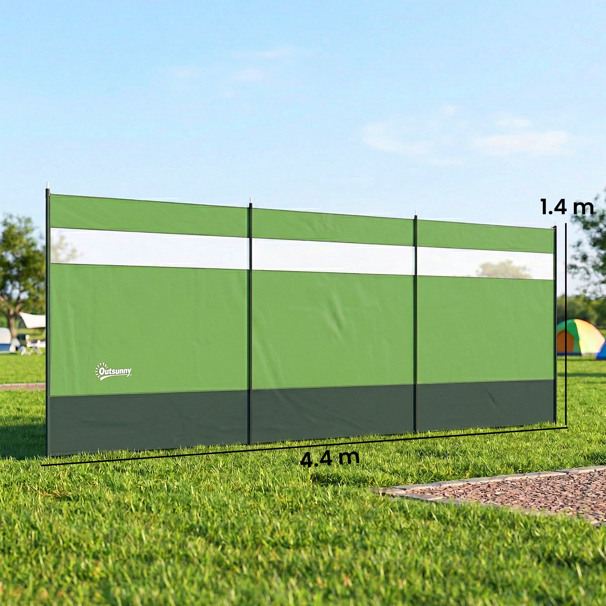 Outsunny Camping Windbreaker with Clear Windows and Steel Poles, for Beach Caravan Campervan, 440 x 140cm, Army Green