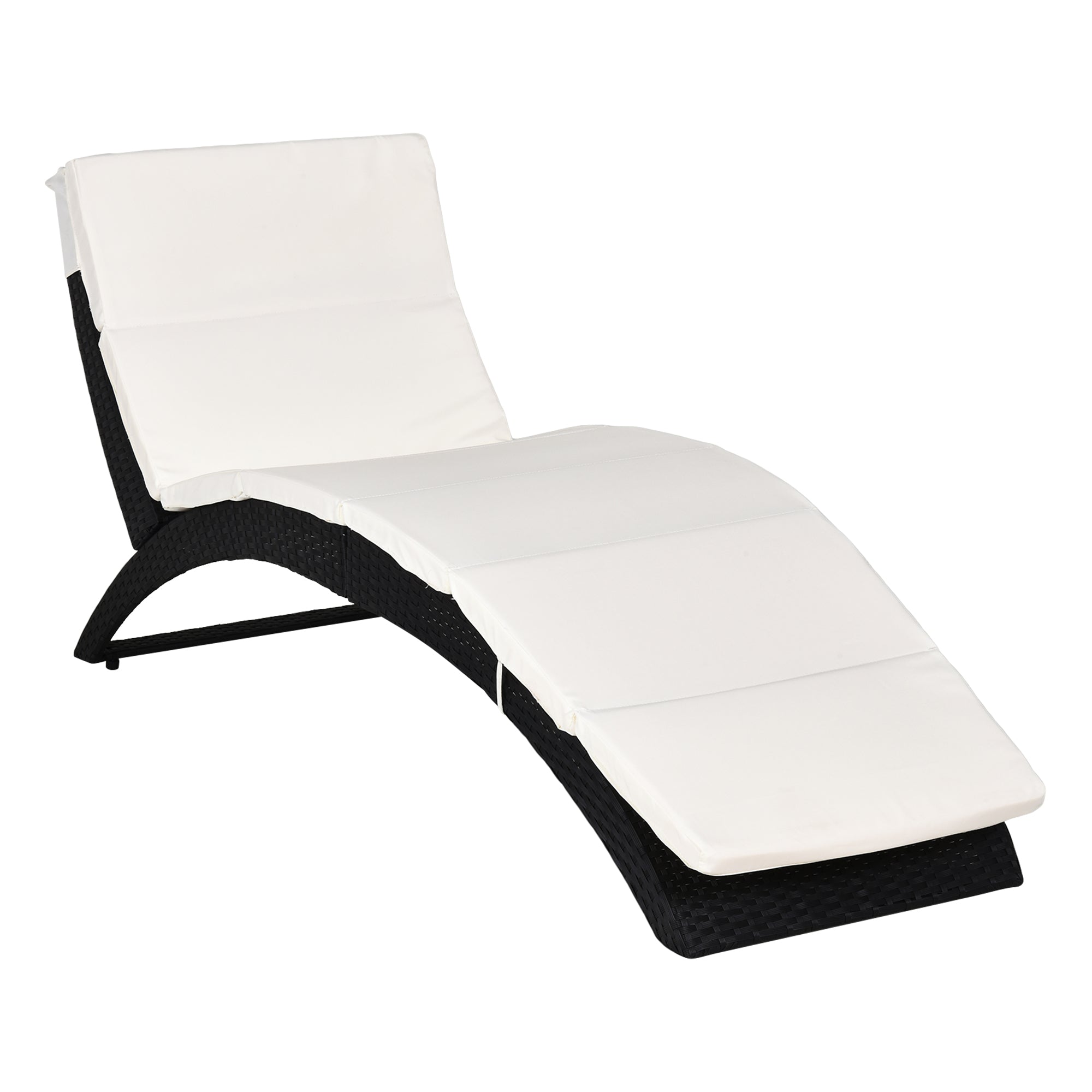 Outsunny Outdoor Foldable PE Rattan Sun Lounger with Soft Padded Cushion, Ergonomic Curved Design Sun Bed for Balcony, Garden, Black - North Peak Garden Furniture