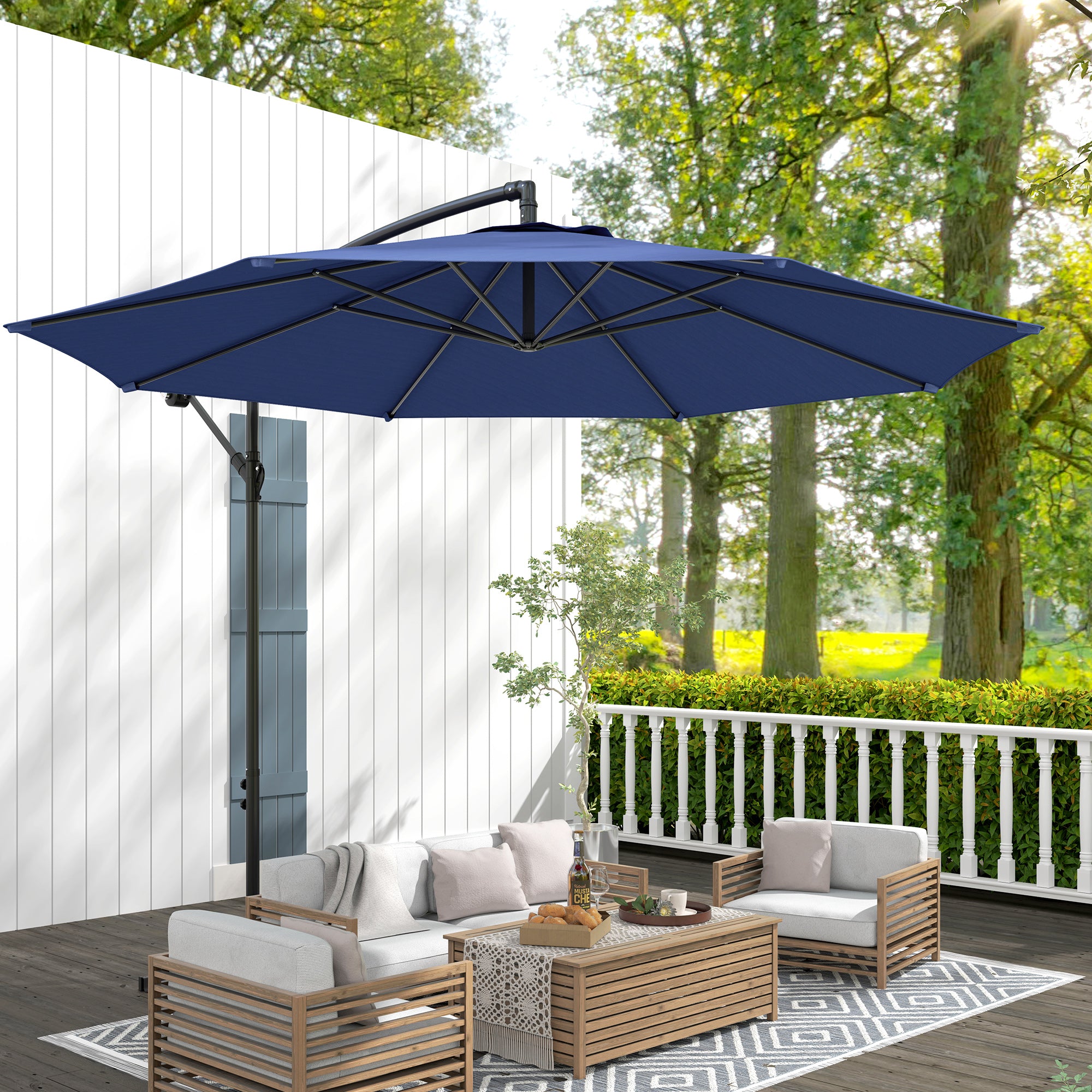 Outsunny 2.45m Overhanging Cantilever Parasol, with Cross Base - Blue - North Peak Garden Furniture