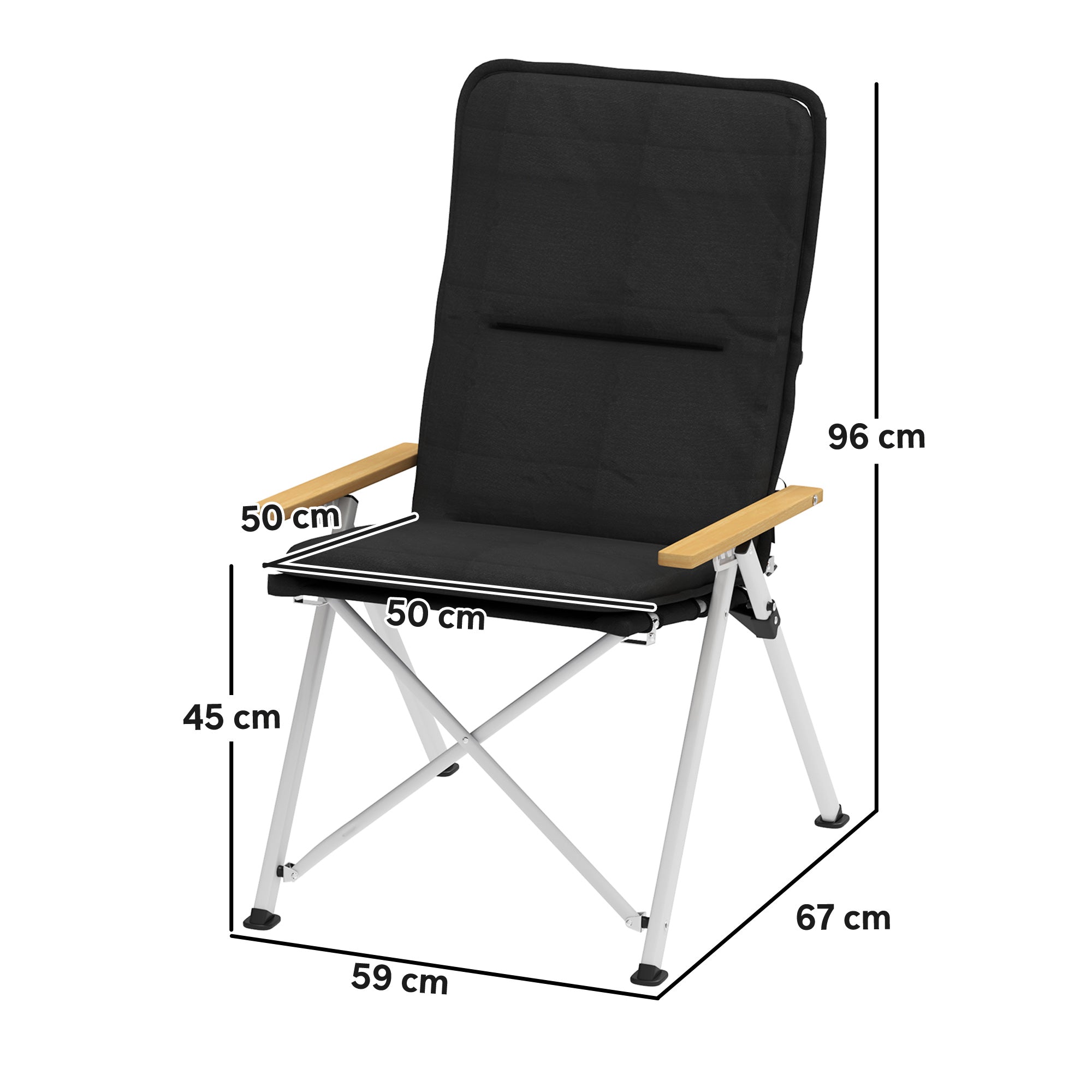 Outsunny Portable Camping Chair for Adults, High Back Folding Chair with Padded Seat and Carry Bag, Outdoor Recliner for Hiking, Fishing, Beach and Picnic, Black - North Peak Garden Furniture