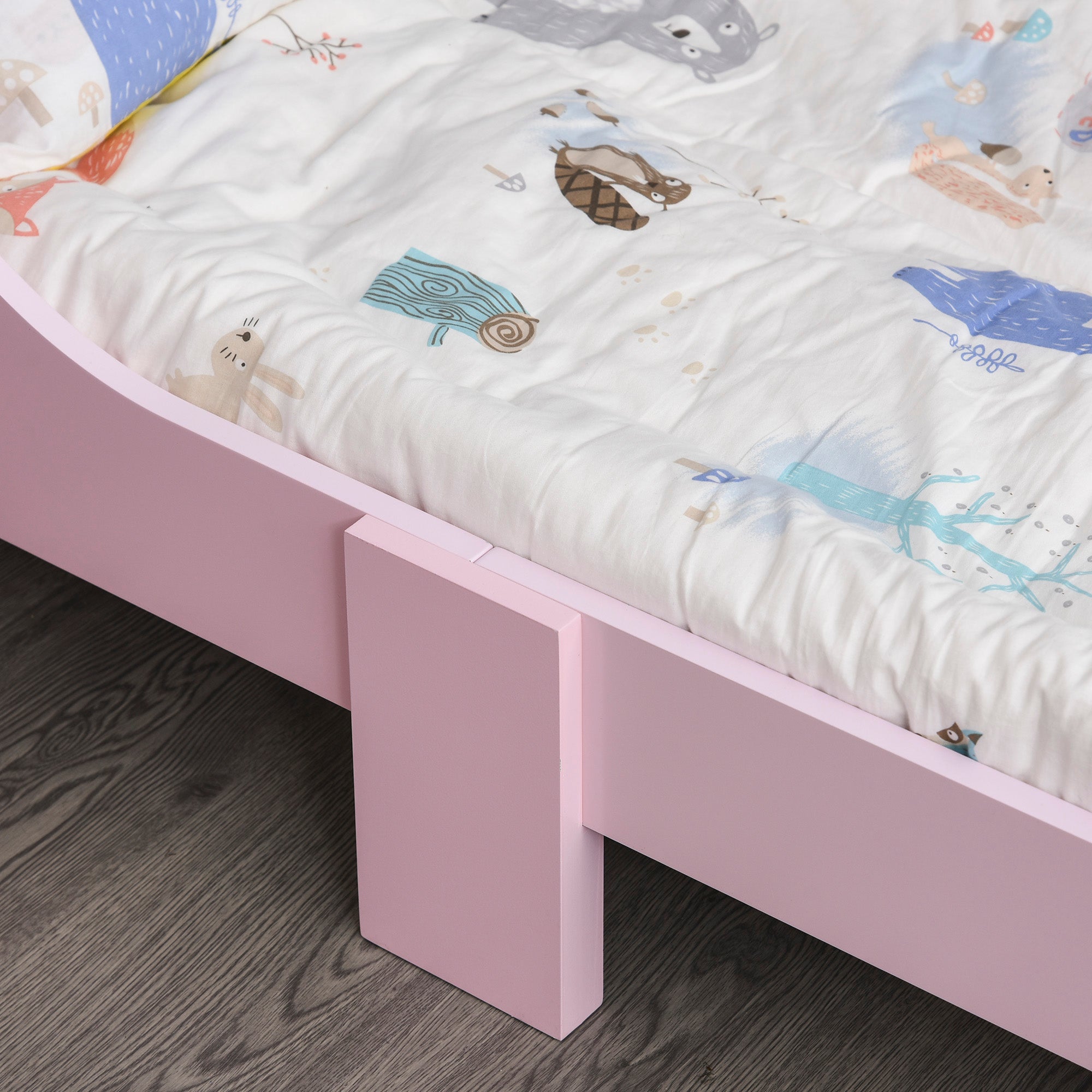 HOMCOM Kids Toddler Bed Princess Crown Theme Safety Side Rails Slats Home Bedroom Furniture Boys Girls 3-6 Yrs Pink 143 x 73 x 60 cm - North Peak Garden Furniture