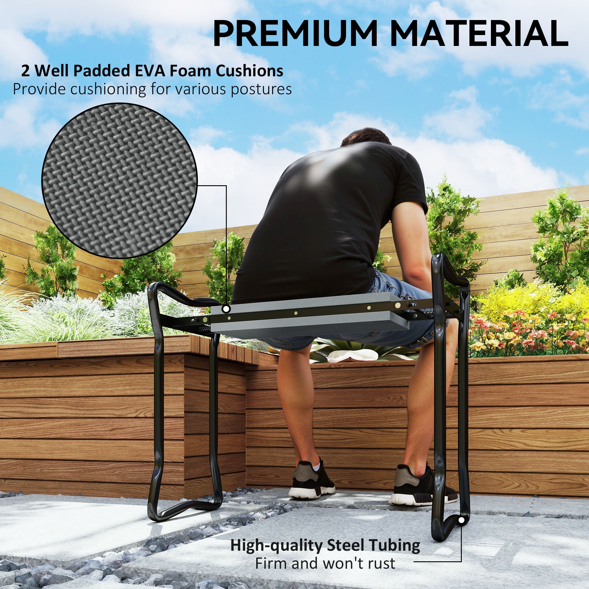 Outsunny 2 In 1 Garden Kneeler Seat Kneeling Pad Support Bench Foldable Knee Protector, Grey