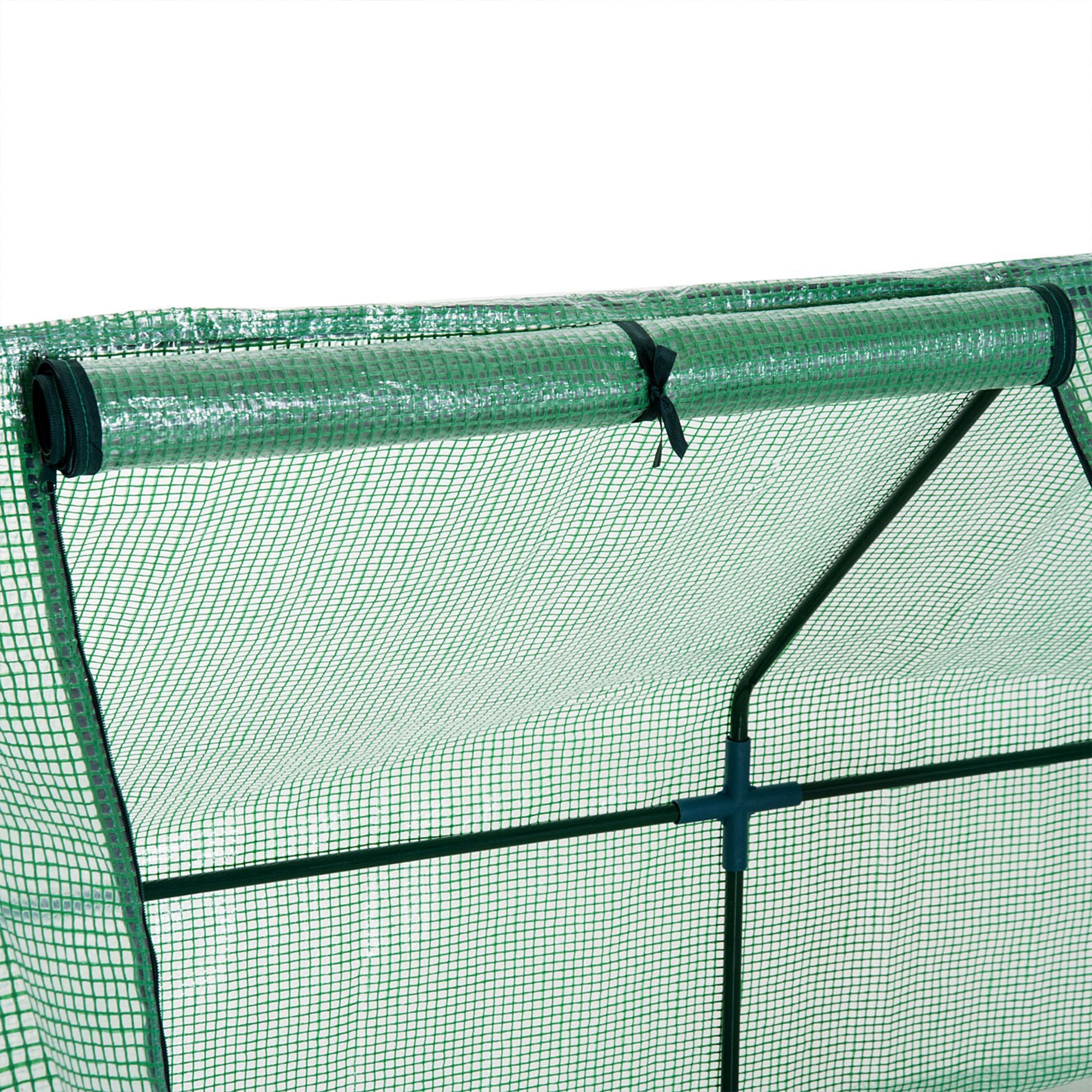Outsunny Mini Small Greenhouse with Steel Frame & PE Cover & Zipped Window Poly tunnel Steeple for Plants Vegetables, 270 x 90 x 90 cm, Green - North Peak Garden Furniture