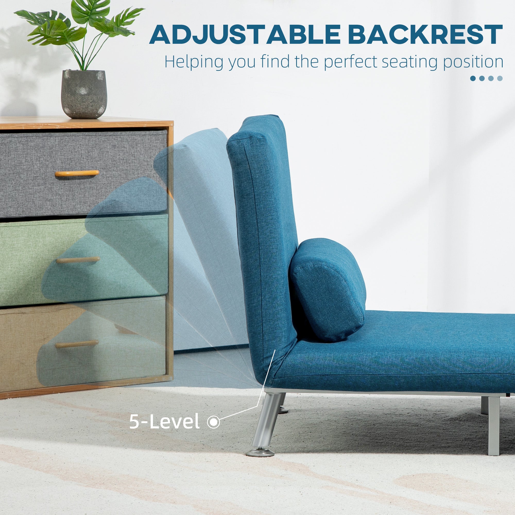HOMCOM Single Linen-Look Sleeper Chair - Blue - North Peak Garden Furniture