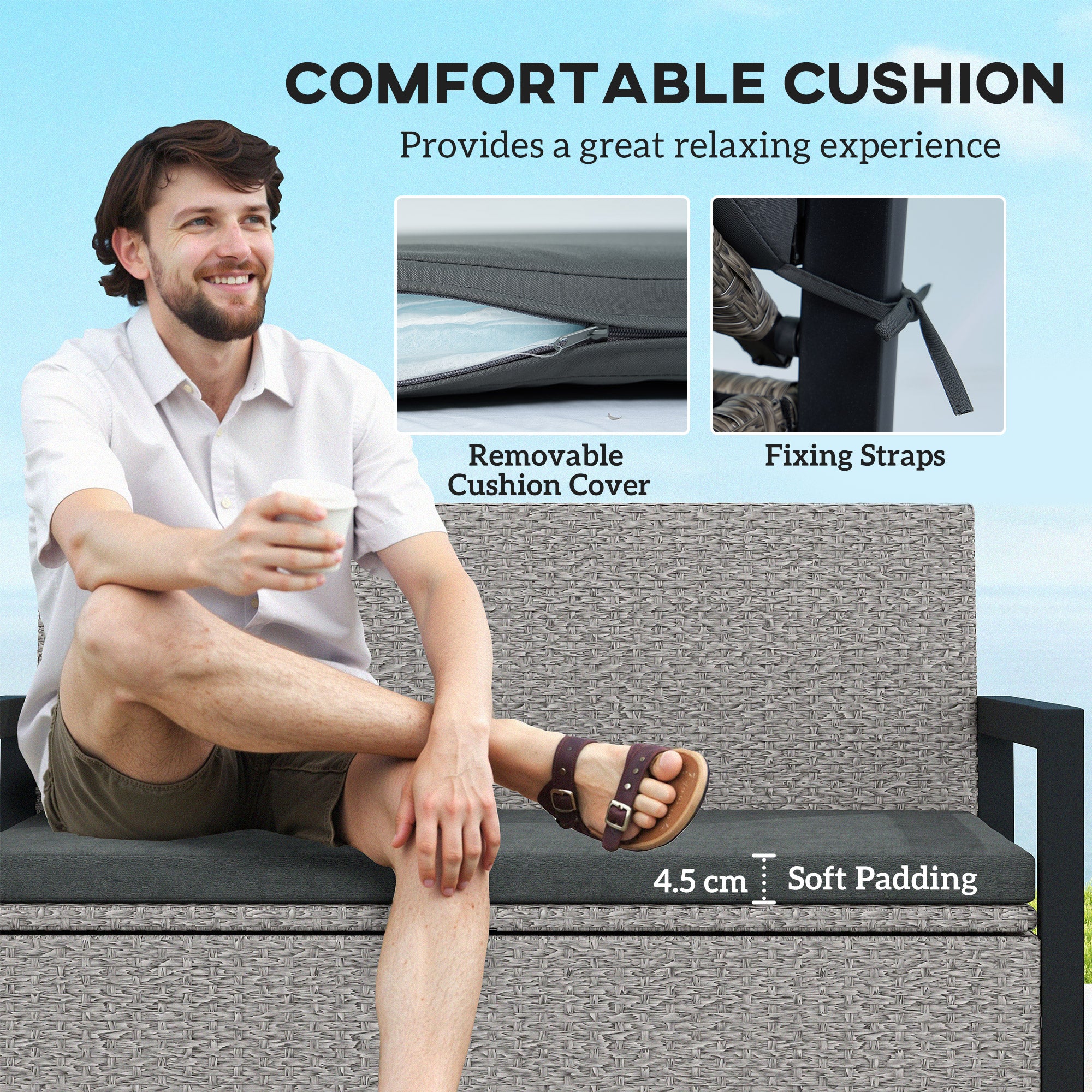 Outsunny 151.5L Storage Garden Bench, with Cushion - Grey - North Peak Garden Furniture
