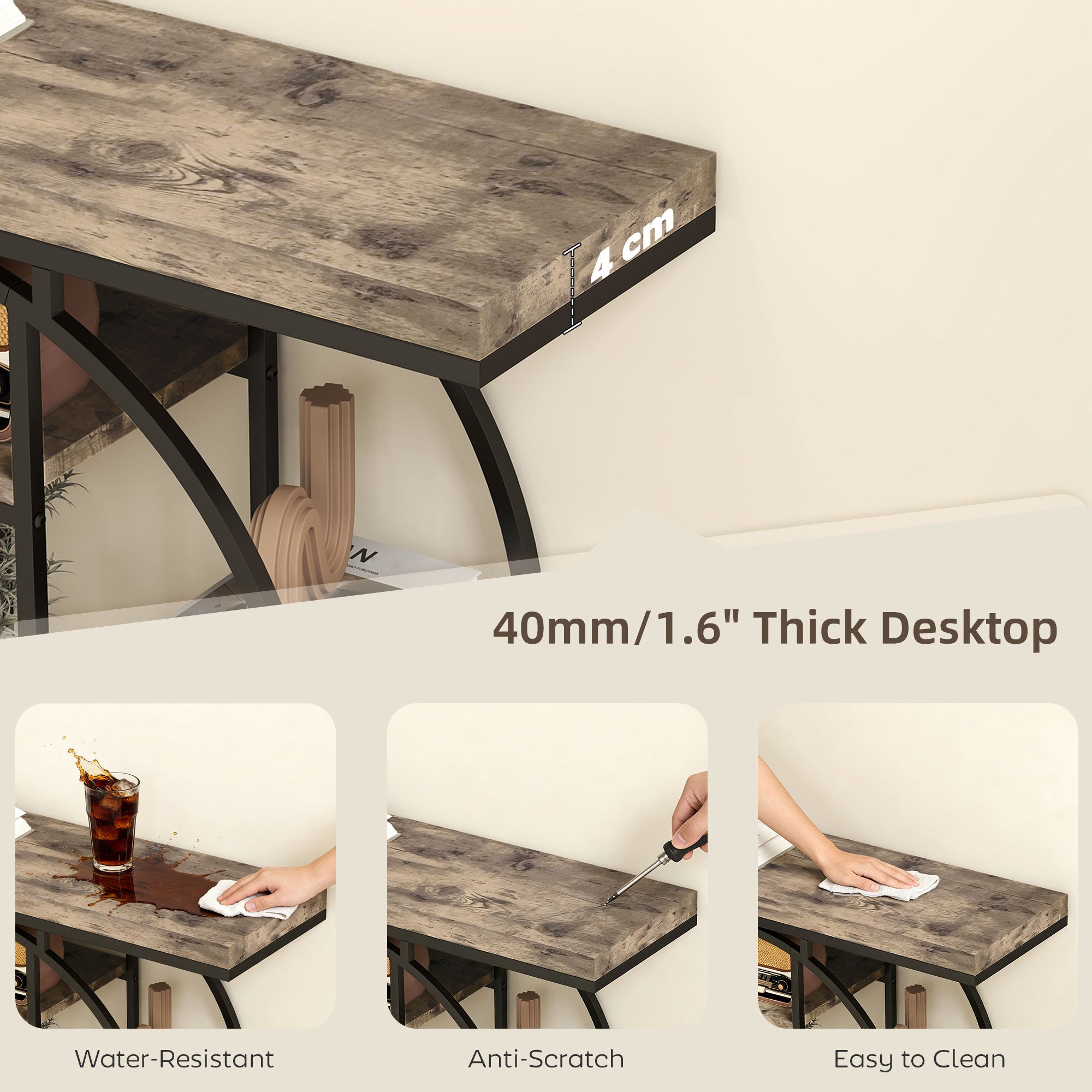 HOMCOM Industrial Console Table with Storage Shelves - Rustic Brown