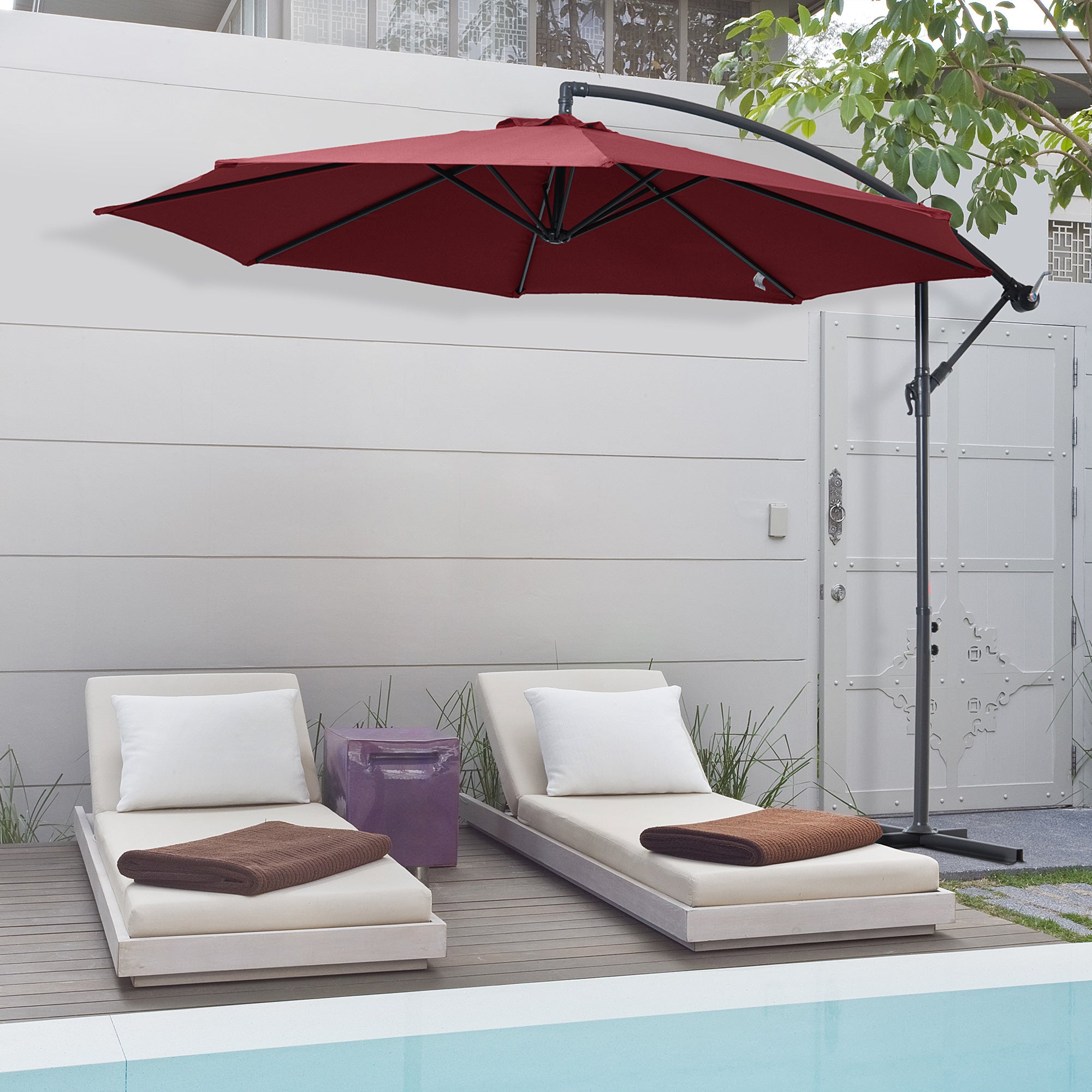 Outsunny Shady Sanctuary: 3m Cantilever Parasol, Patio Hanging Sun Shade with Crank Handle, Wine Red