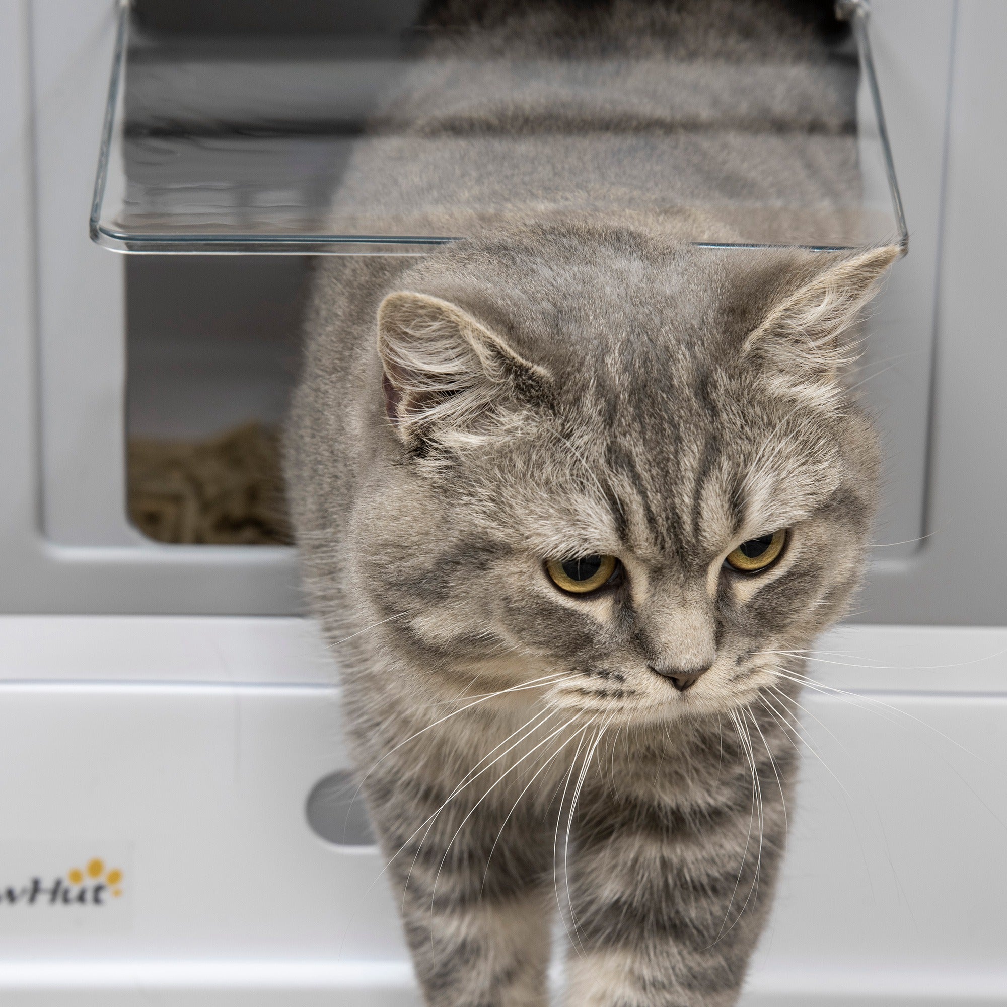 PawHut Hooded Cat Litter Box, Portable Pet Toilet, with Scoop, Front Entry - Grey - North Peak Garden Furniture