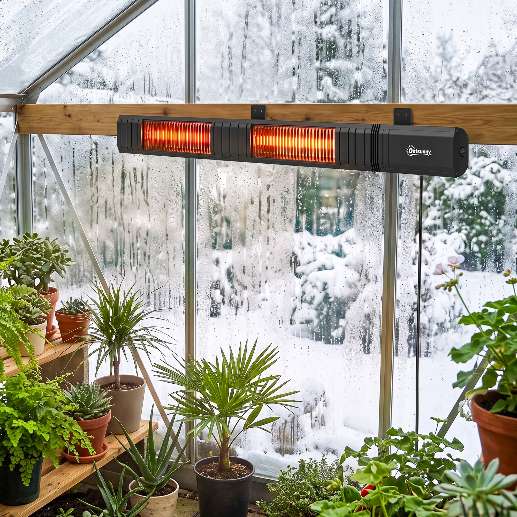 Outsunny 3000 W Electric Infrared Patio Heater, Wall Mounted IP65 Garden Heater with 9 Heat Settings, 24 H Timer, Black