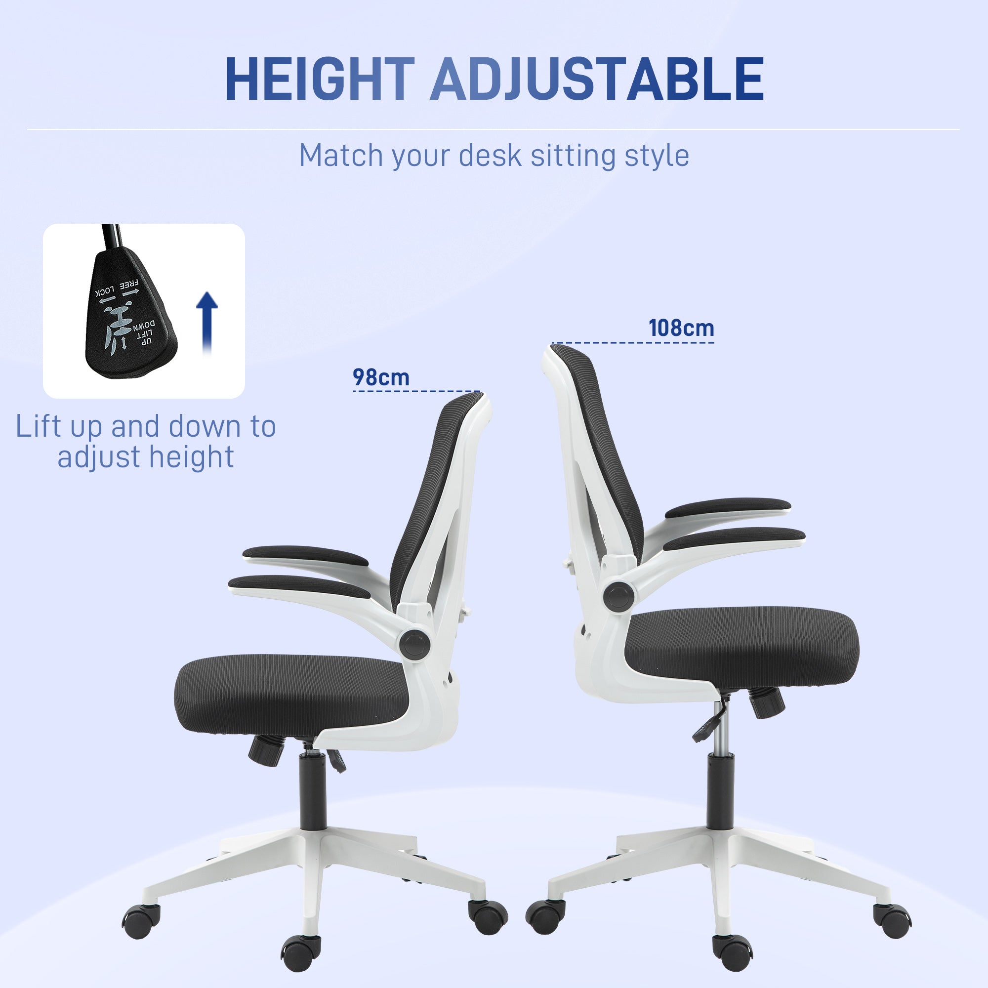 Vinsetto Mesh Back Office Chair, with Flip-Up Arms - Black and White - North Peak Garden Furniture
