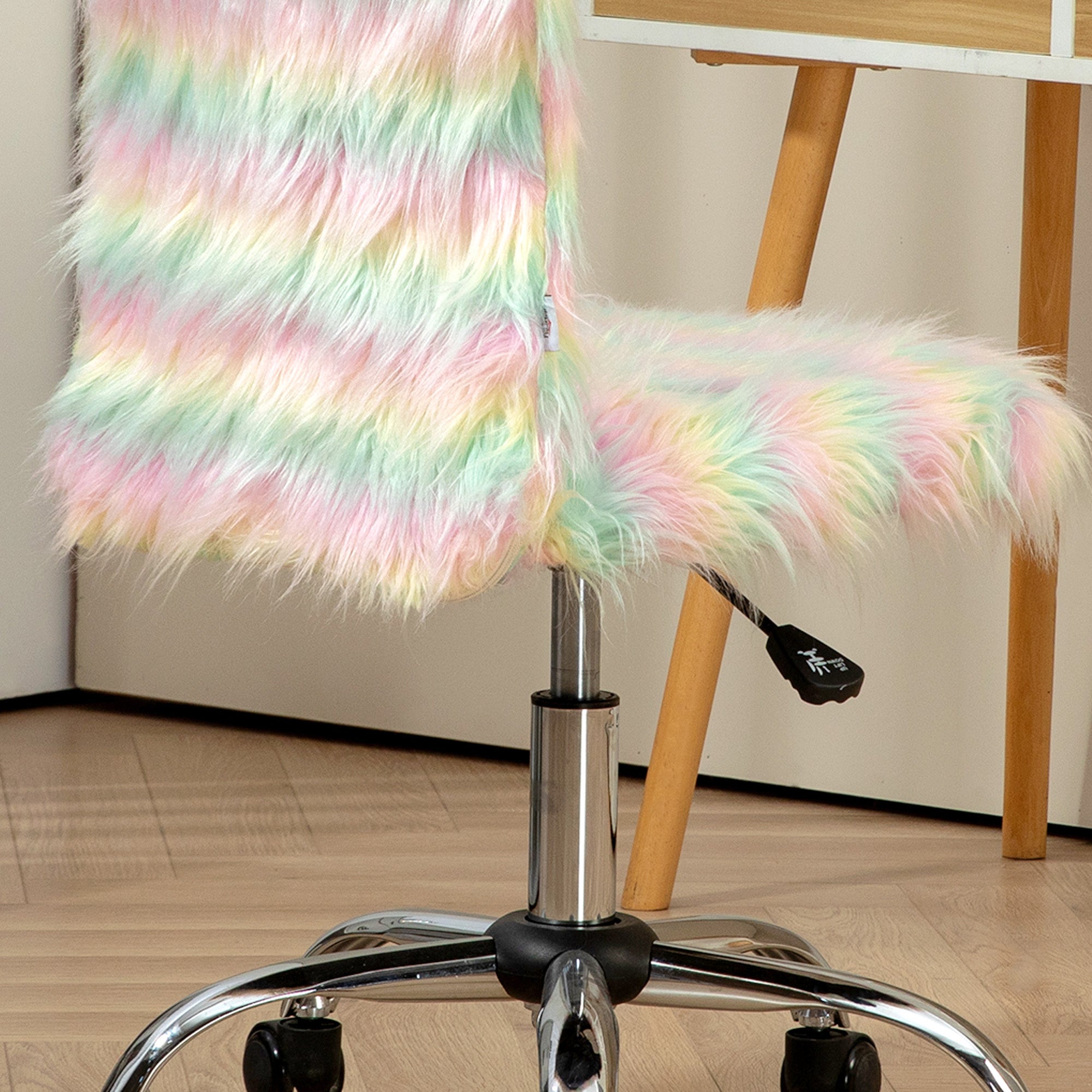 HOMCOM Armless Computer Desk Chair, Fluffy Fabric Swivel Office Chair, Makeup Vanity Chair with Height Adjustable, Wheels, for Home Study Bedroom, Multicolour - North Peak Garden Furniture