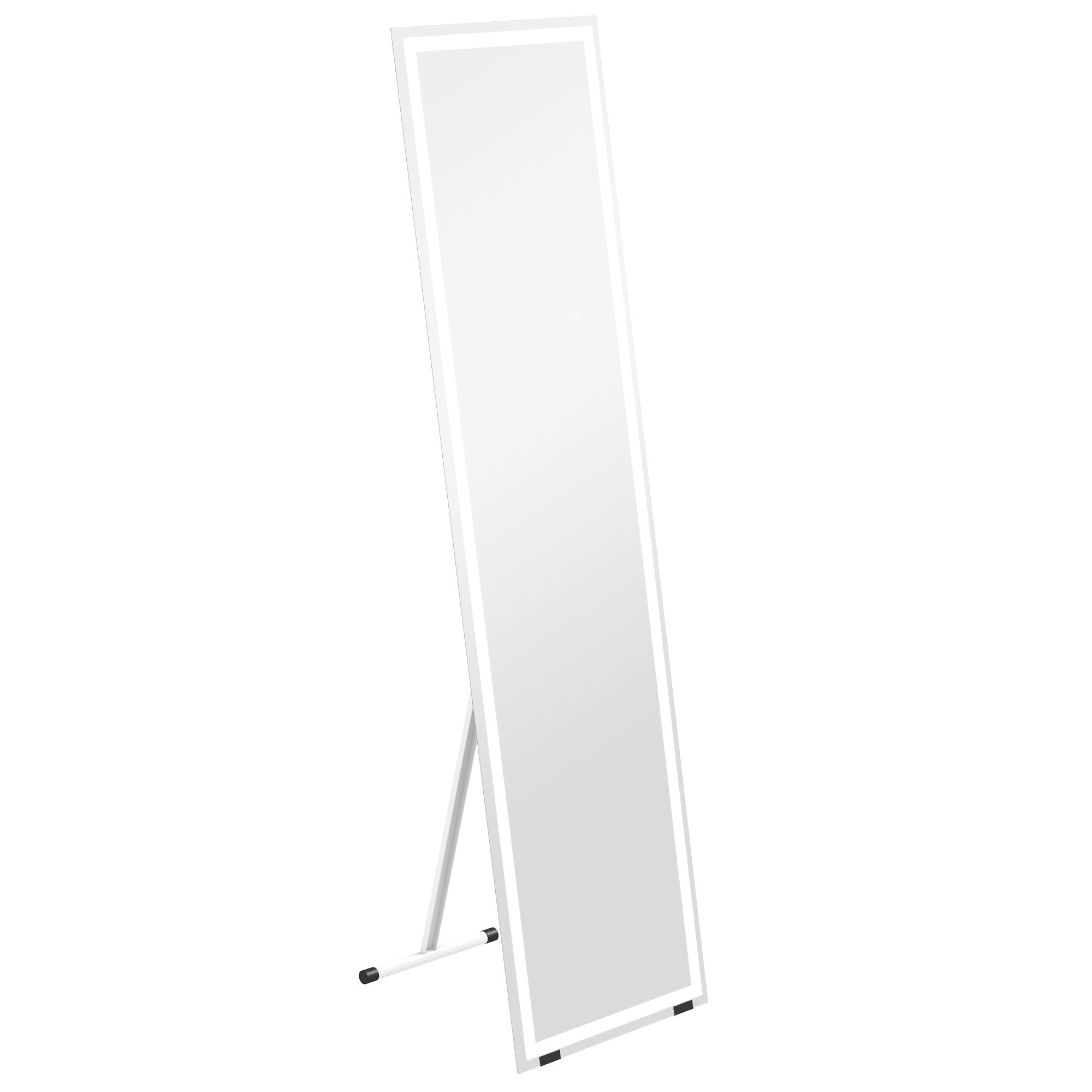 HOMCOM Standing Dressing Mirror with LED Lights, Wall Dressing Mirror for Bedroom with Dimmable and 3 Colour Lighting, White - North Peak Garden Furniture