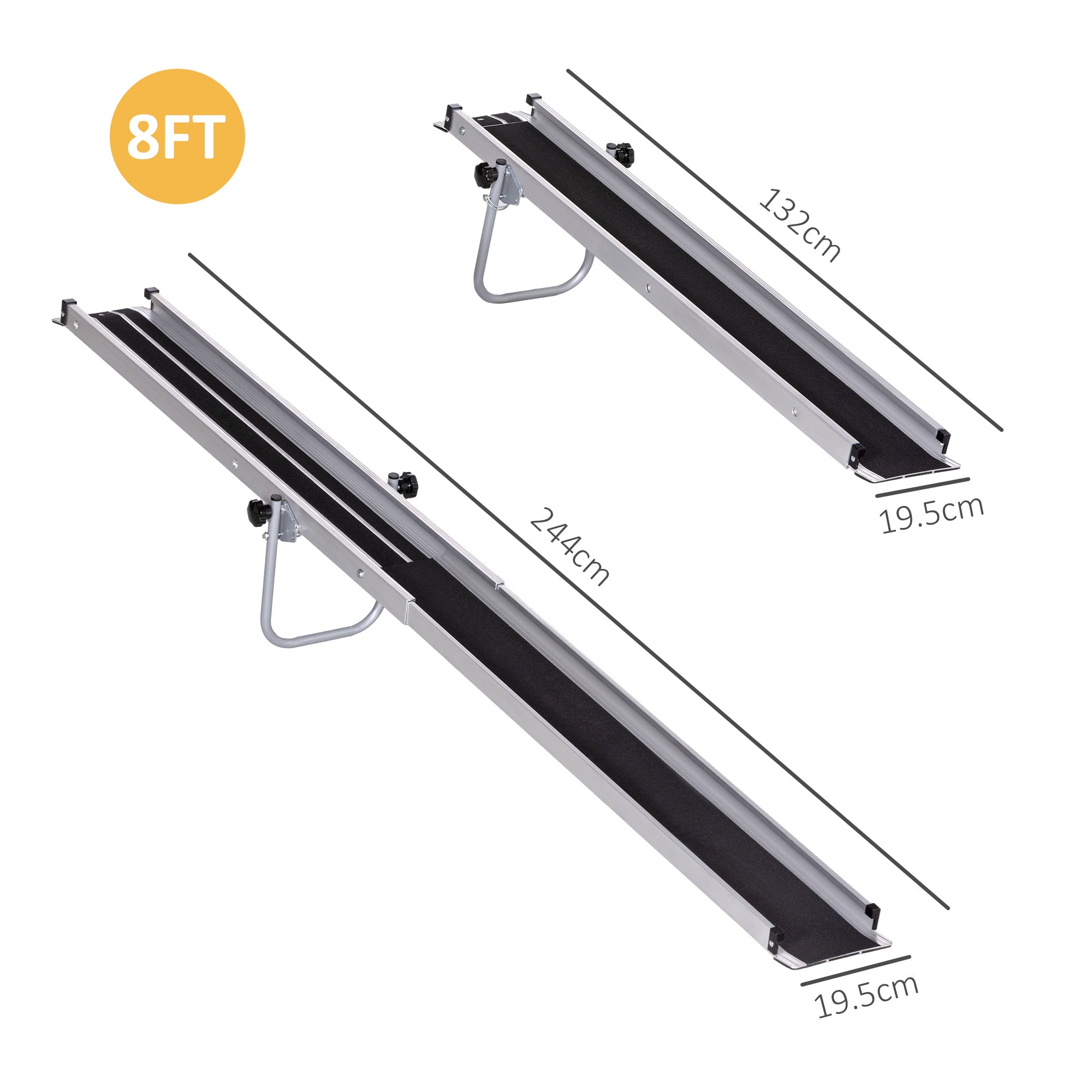 HOMCOM Set of Two 244cm Three-Level Aluminium Wheelchair Ramps - North Peak Garden Furniture
