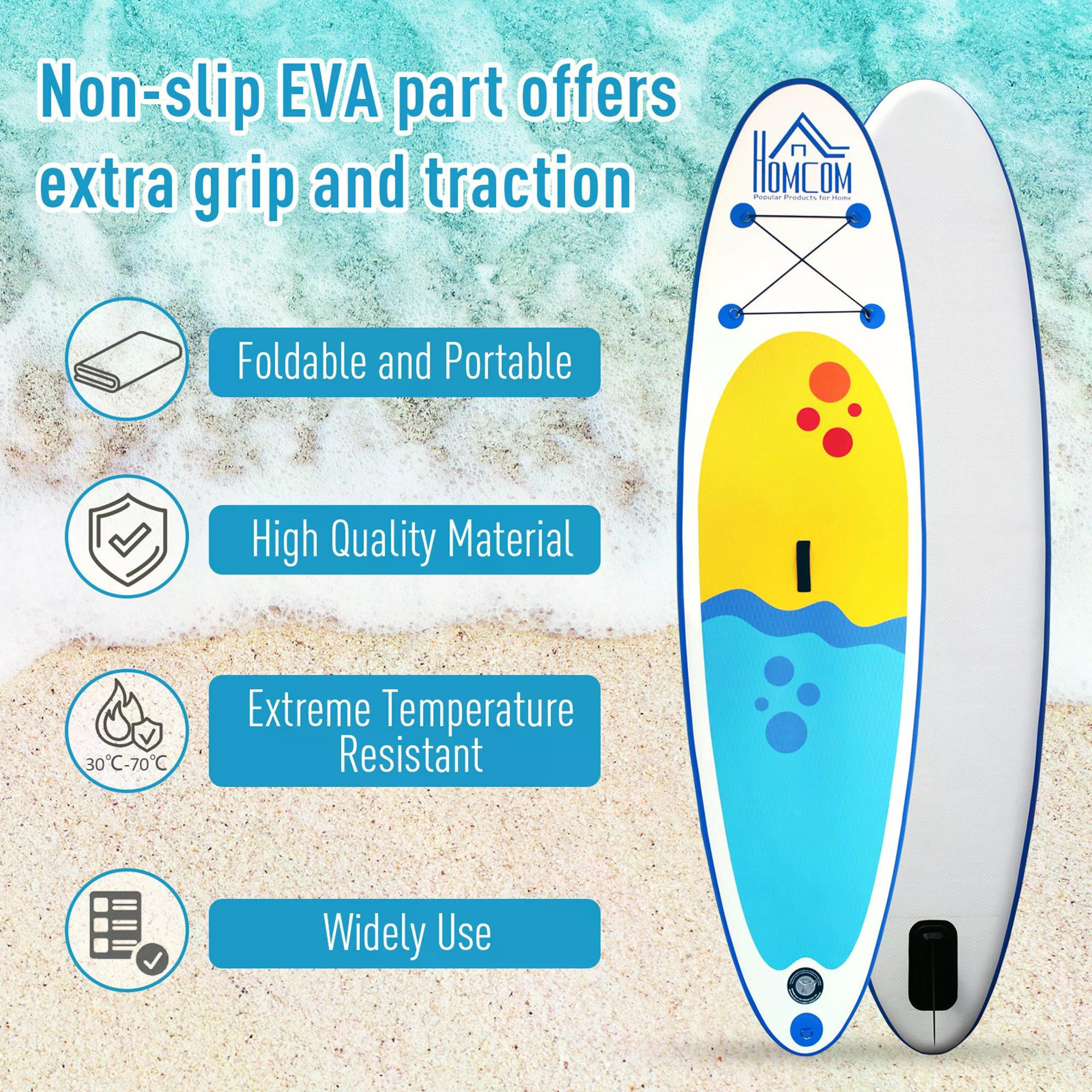 HOMCOM Inflatable Paddleboard: Adjustable Aluminium Paddle, Non-Slip Deck, Accessories & Carry Bag, Azure |