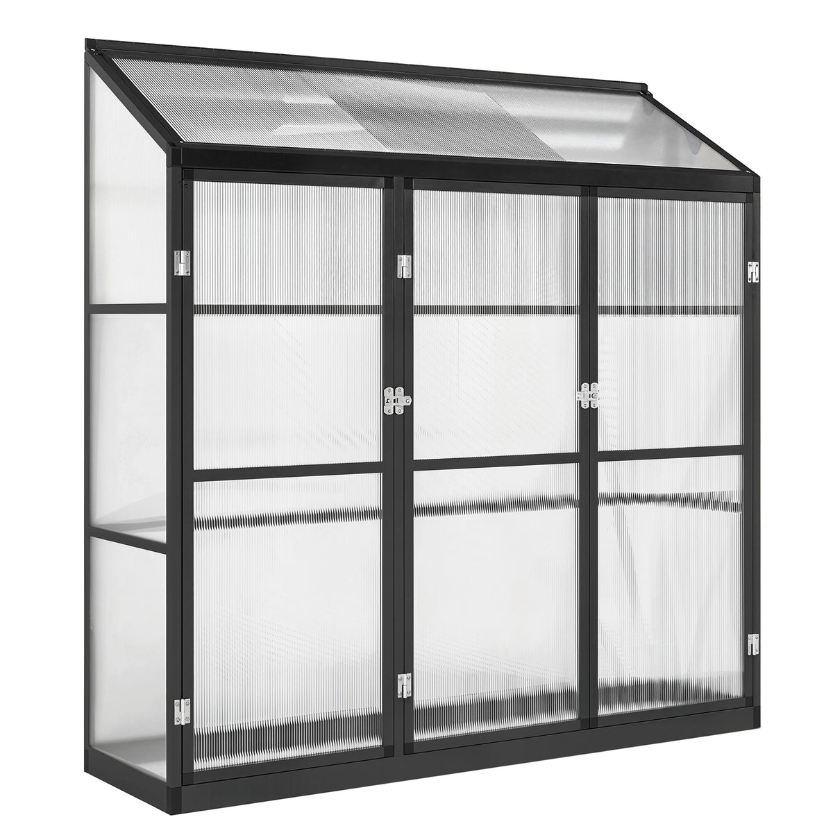 Outsunny 6 x 1.5ft Polycarbonate Greenhouse, Quick Setup, Lean-to Green House with 3 Hinged Doors, Top Vent, Black