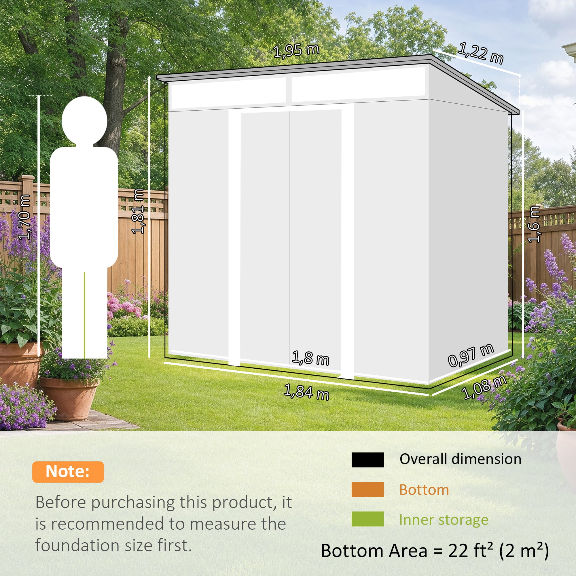 Outsunny 6.5 x 4FT Galvanised Metal Shed with Foundation Kit, Lockable Tool Garden Shed with Double Sliding Doors, Vents, Grey