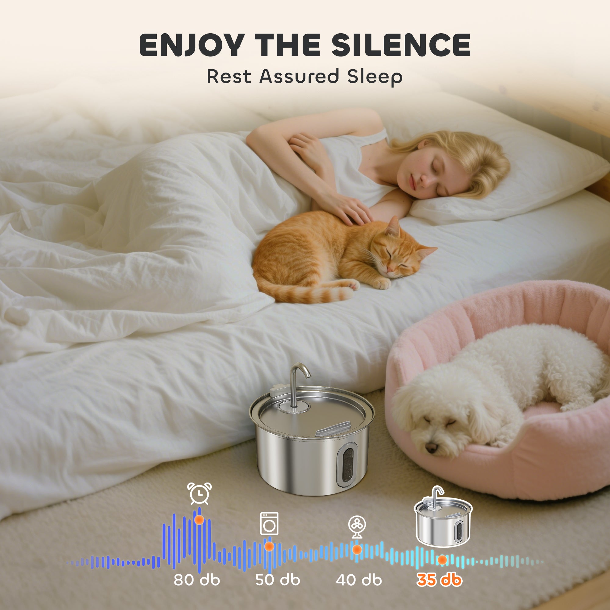 PawHut 2.5L Stainless Steel Cat Water Fountain for Drinking with Ultra-Silent Pump, Water-Level Window, 7 Filters