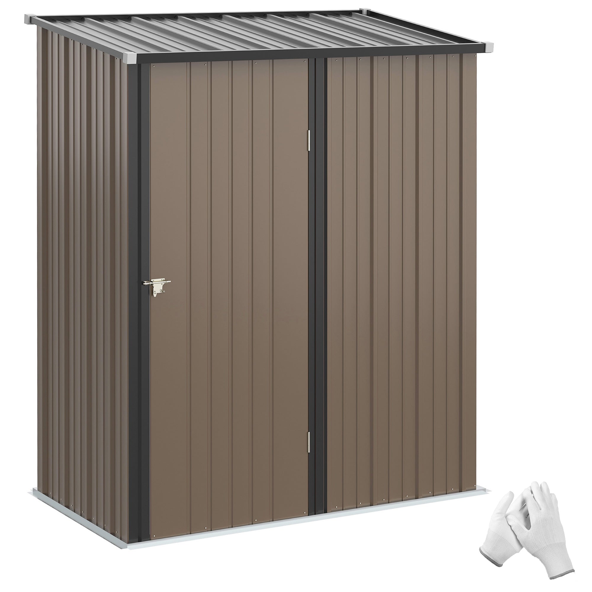 Outsunny Outdoor Storage Shed, Garden Metal Storage Shed w/ Single Door for Garden, Patio, 5.3ft x 3.1ft, Brown