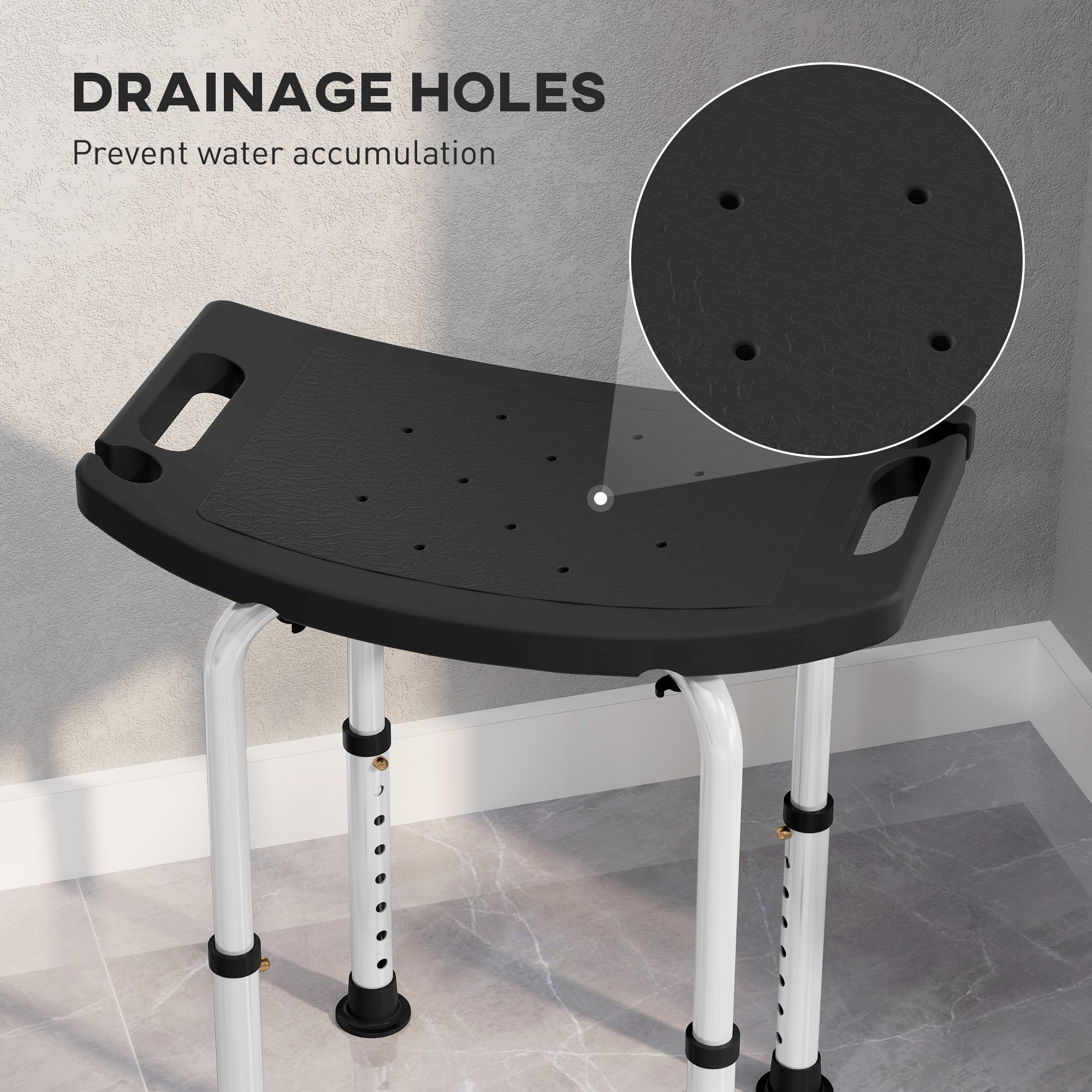 HOMCOM Height Adjustable Bath Stool, Aluminium Shower Stool with Non-Slip Pads for Elderly, Disabled, Seniors, Pregnant, Black - North Peak Garden Furniture