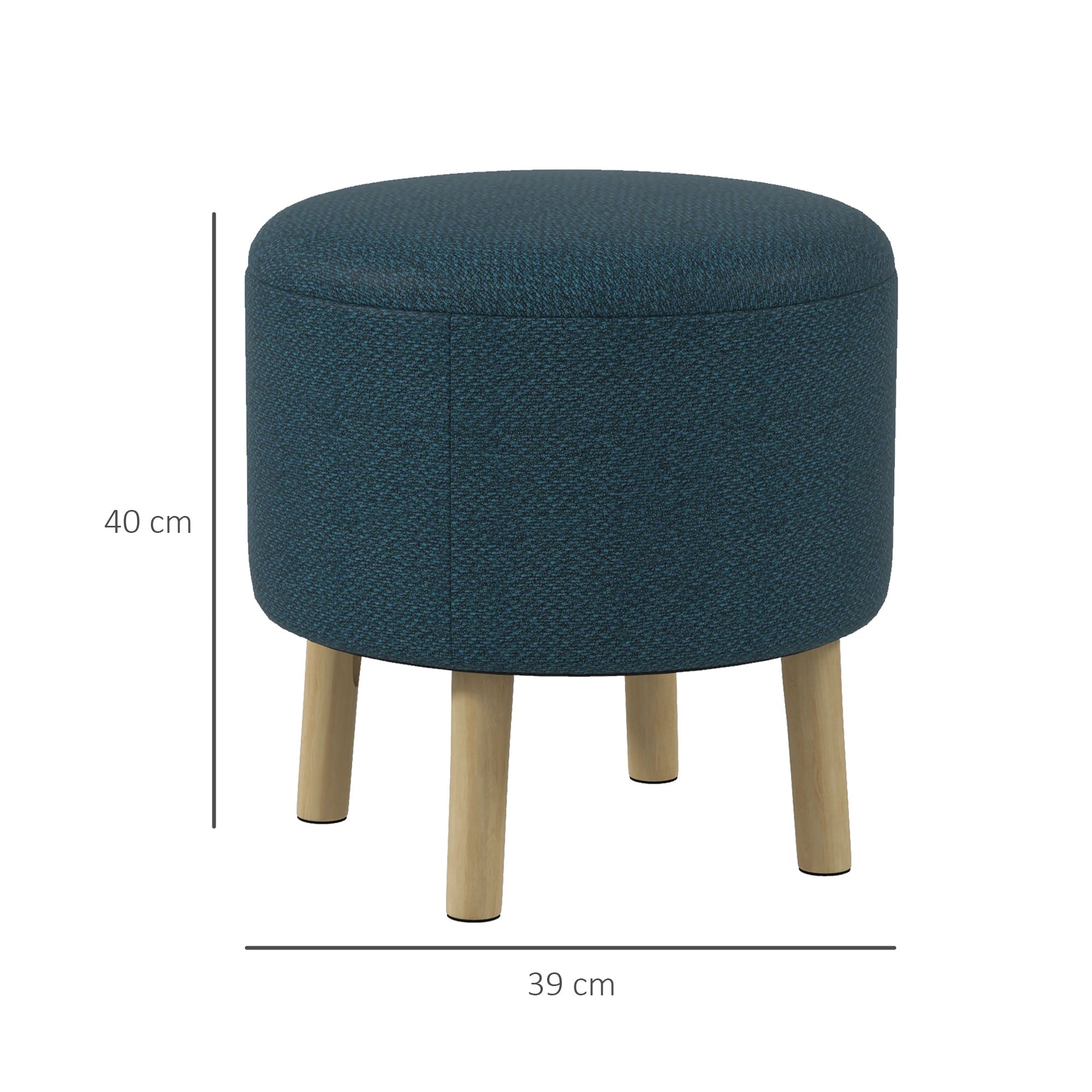 HOMCOM Round Linen-Look Storage Ottoman - Blue - North Peak Garden Furniture