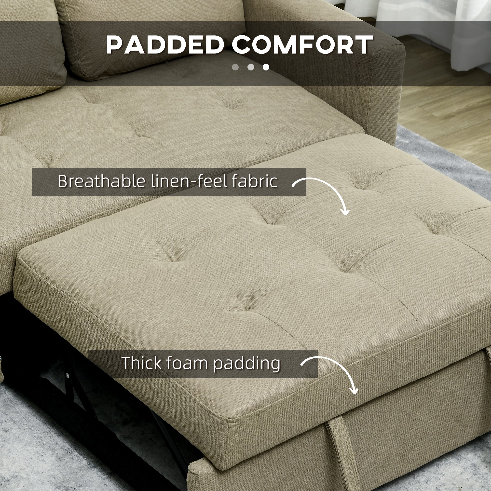 HOMCOM Loveseat Sofa Bed, Convertible Bed Settee with 2 Cushions, Side Pockets for Living Room, Light Brown - North Peak Garden Furniture