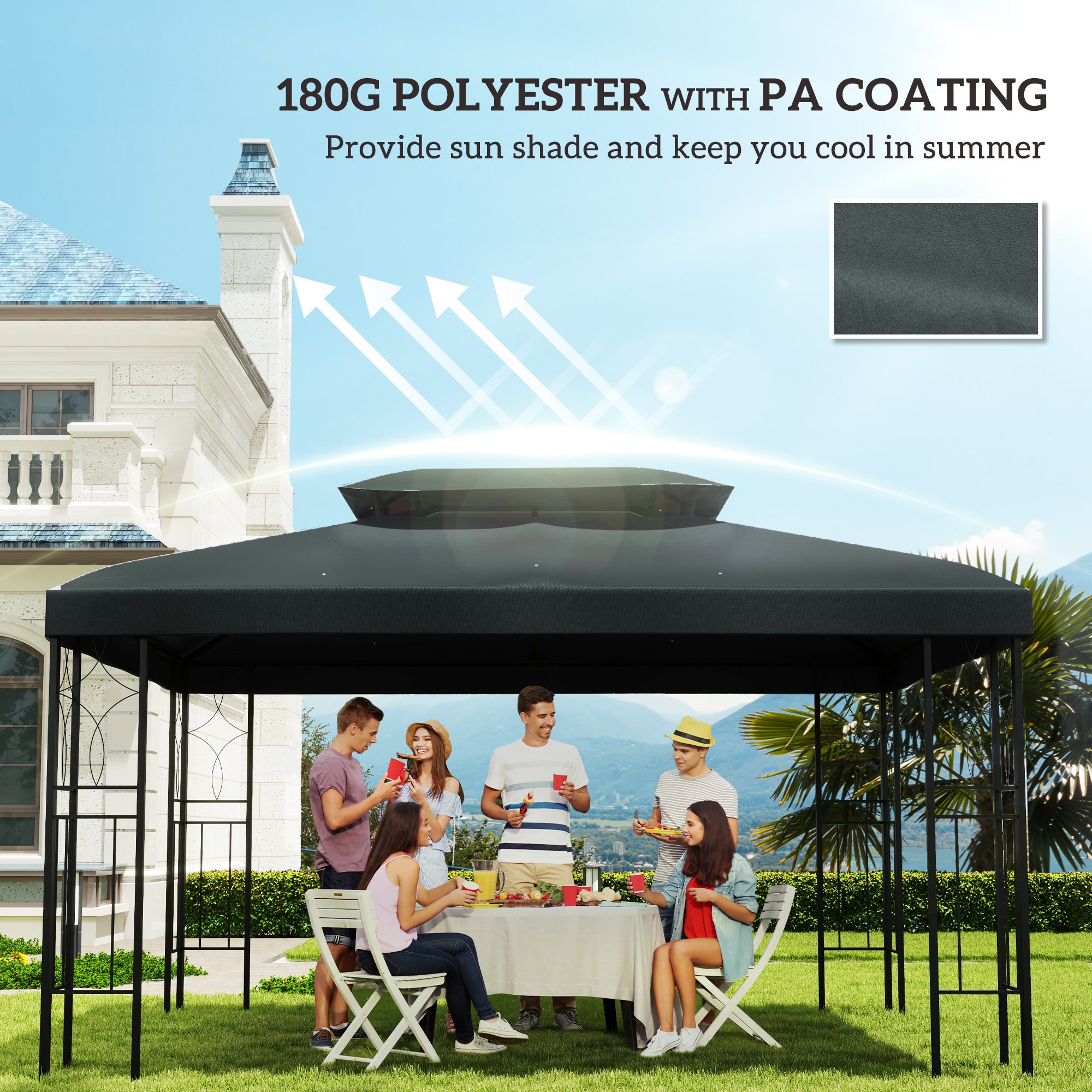 Outsunny 3x4m Gazebo Canopy Replacement Cover, 2 Tier Top Roof UV Cover Garden Patio Outdoor Sun Awning Shelters, Charcoal Grey (TOP COVER ONLY)