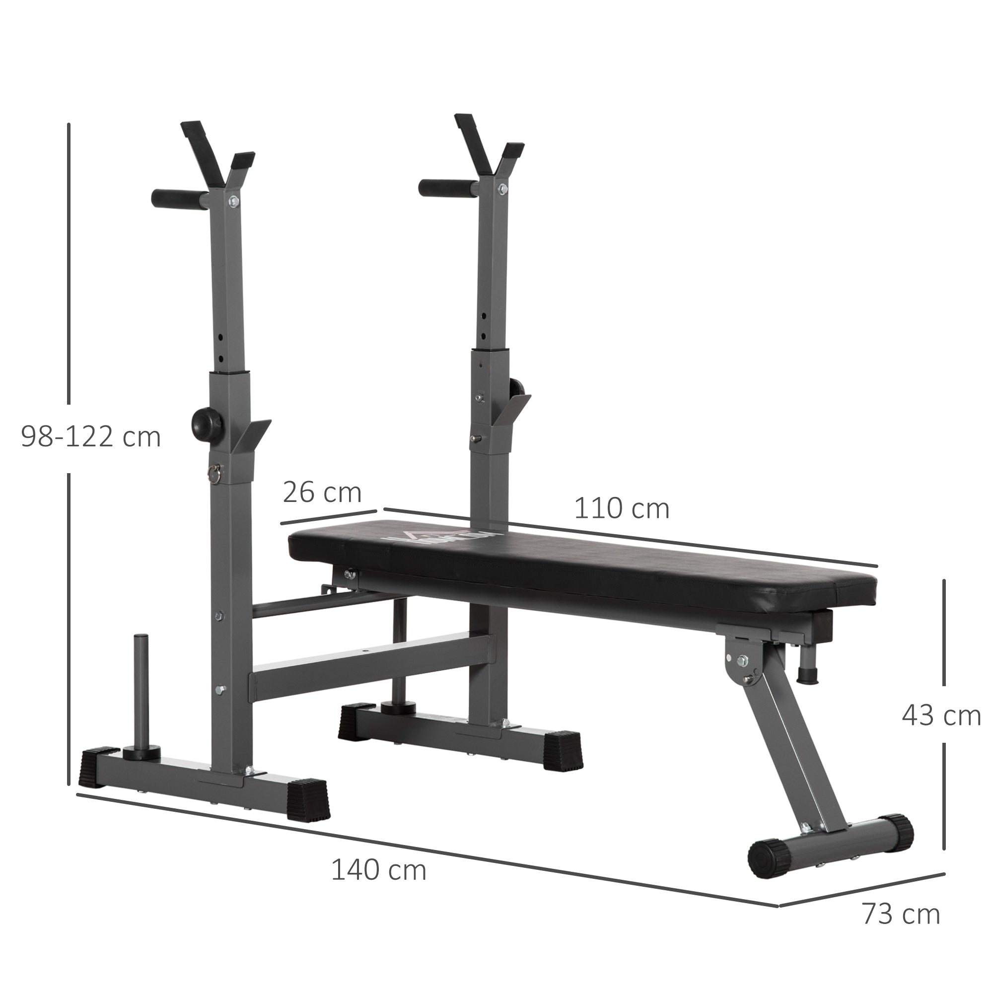 HOMCOM Adjustable Weight Bench, Foldable Bench Press with Barbell Rack and Dip Station for Home Gym, Strength Training Multiuse Workout Bench - North Peak Garden Furniture