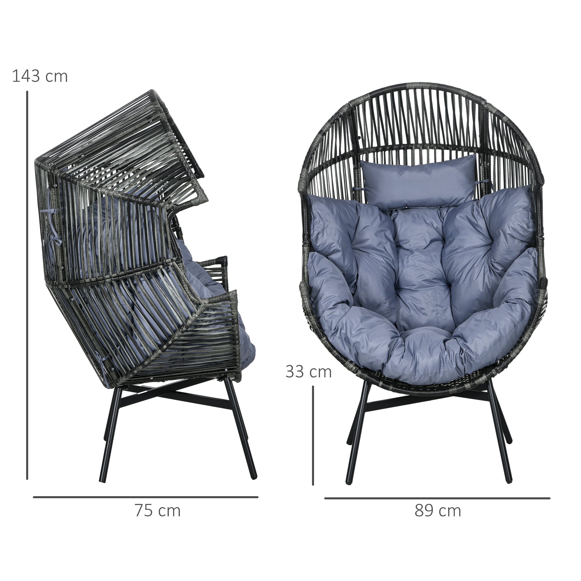 Outsunny String Rattan Egg Chair, with Padded Seat Cushion - Grey/Black - North Peak Garden Furniture