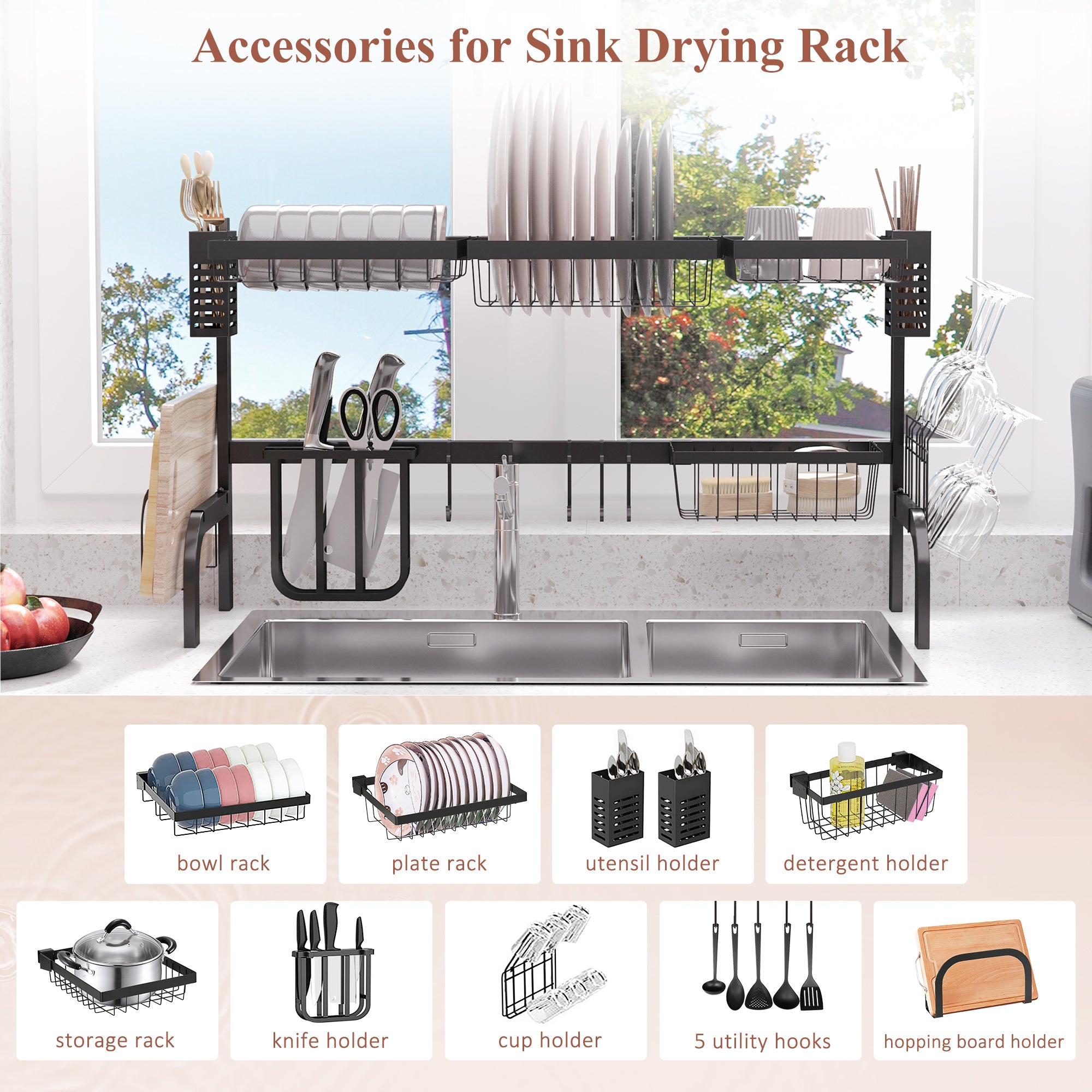 HOMCOM 100cm Modular Over-Sink Drying Rack - North Peak Garden Furniture