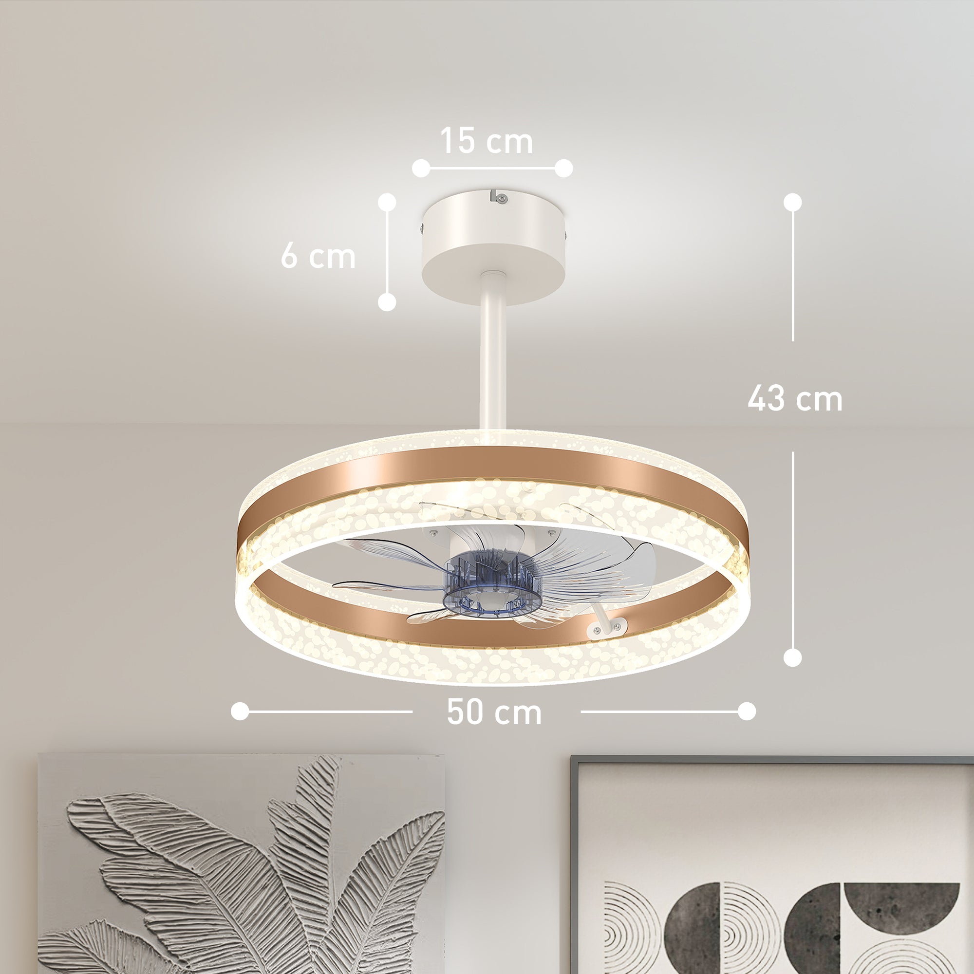 HOMCOM Ceiling Fan with LED Light and Remote - Gold Tone - North Peak Garden Furniture