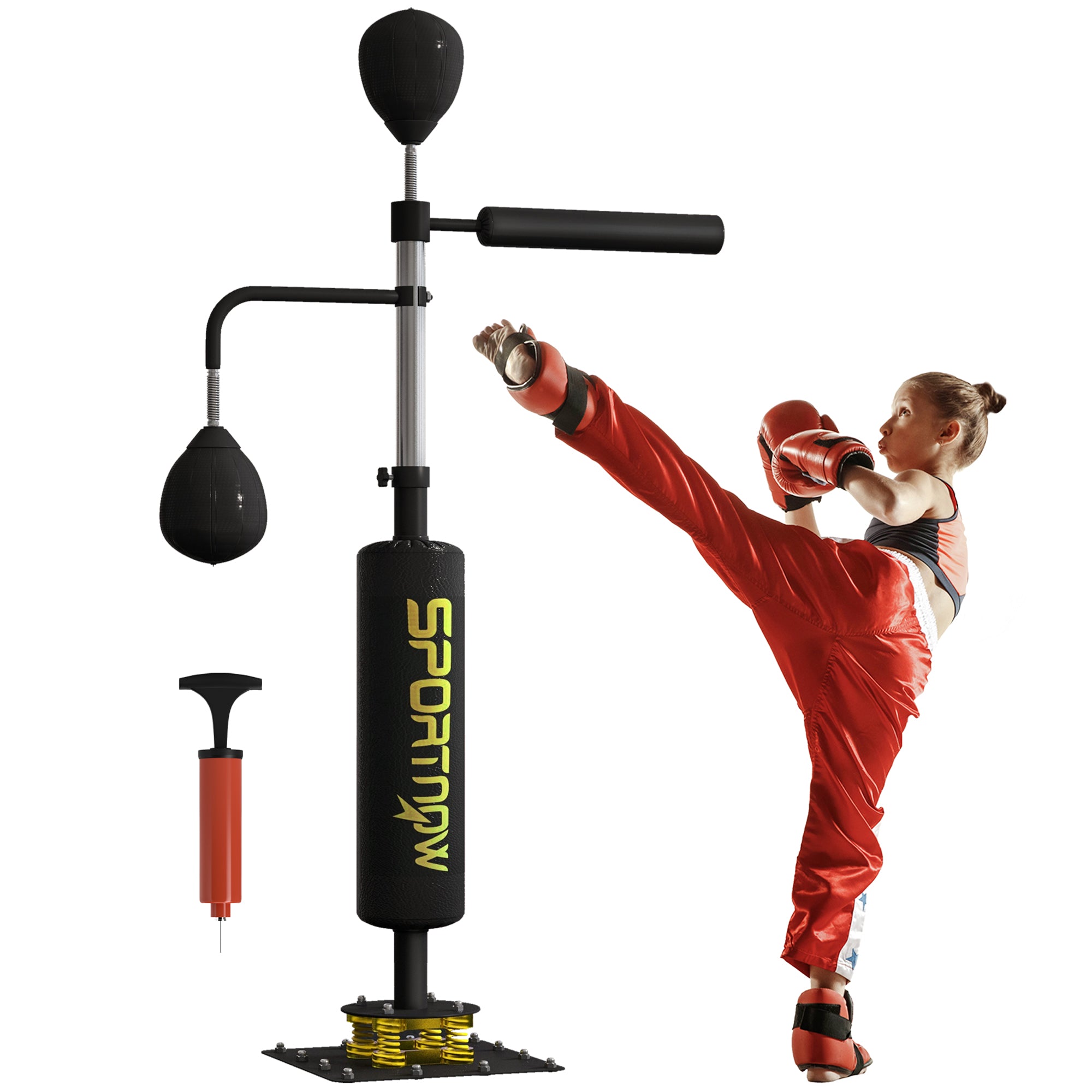 SPORTNOW Boxing Bag, Freestanding Punching Bag, with Reflex Bar, Speed Balls, Black - North Peak Garden Furniture