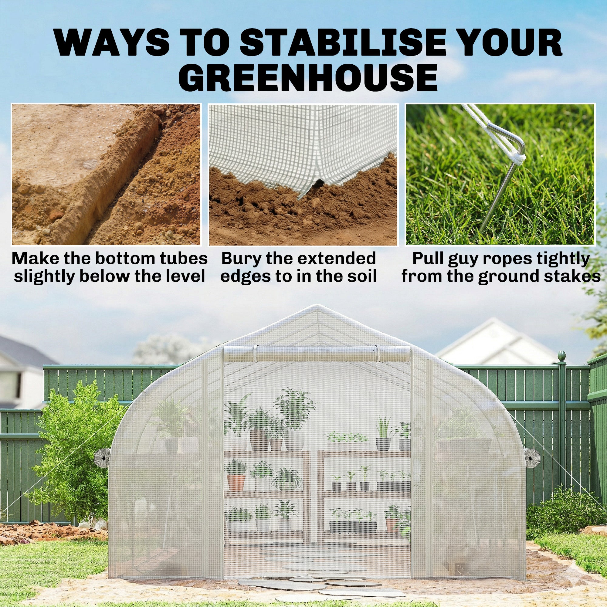 Outsunny 4 x 3(m) Walk-in Polytunnel Greenhouse, Zipped Roll Up Sidewalls, Mesh Door, 8 Mesh Windows, Tunnel Warm House Tent with PE Cover, Complimentary Plant Labels and Gloves, White