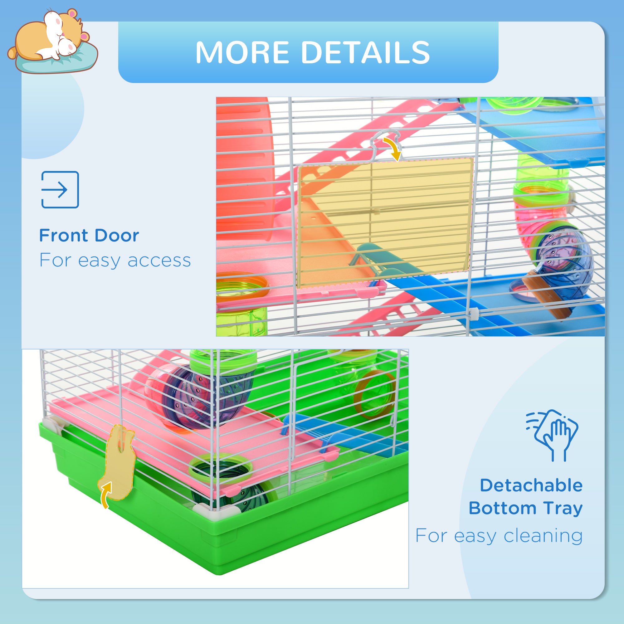 Pawhut 5 Tier Hamster Cage Carrier Habitat Small Animal House with Exercise Wheels Tunnel Tube Water Bottle Dishes House Ladder for Dwarf, Green - North Peak Garden Furniture