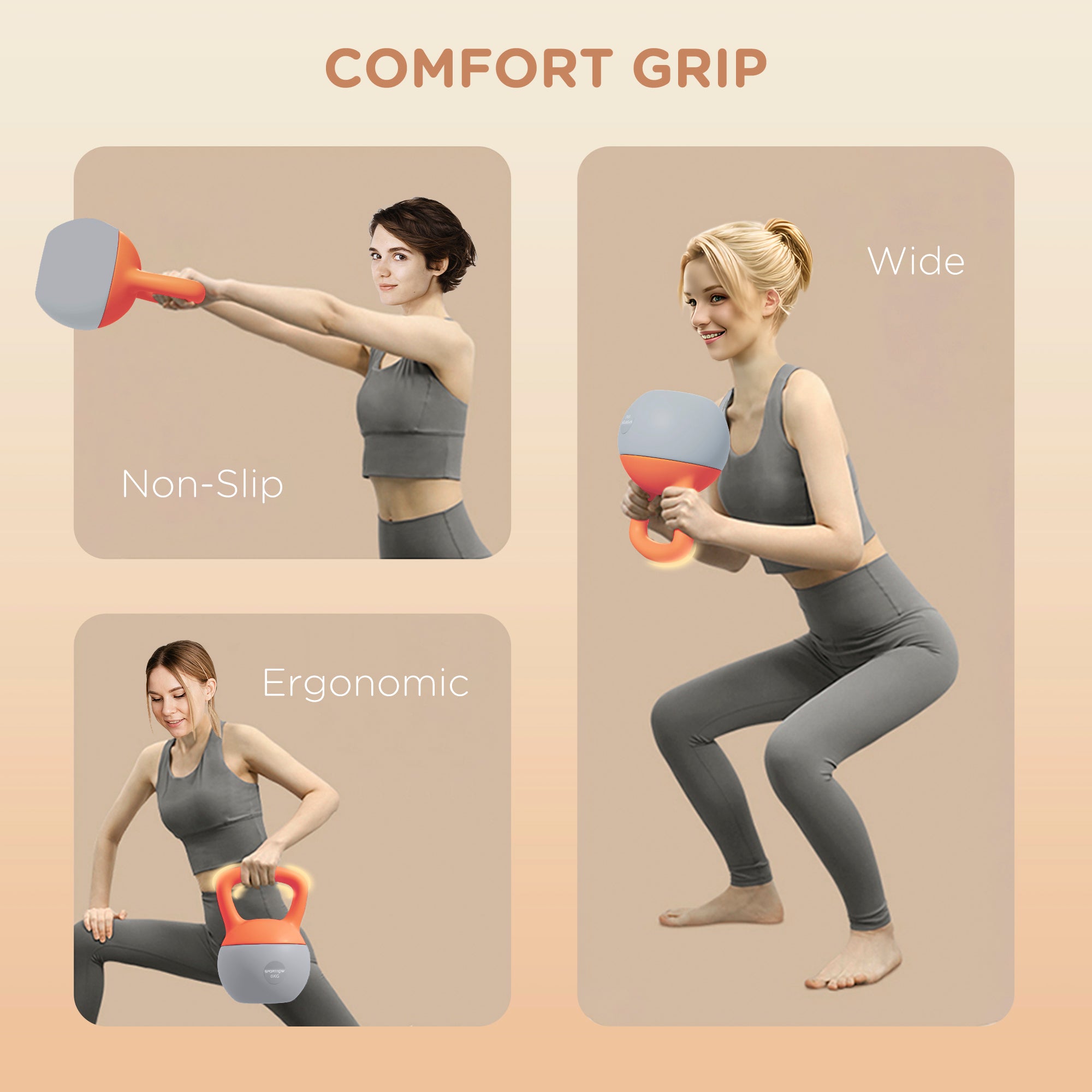 SPORTNOW Soft Kettlebell, 8kg Kettle Bell with Non-Slip Handle for Home Gym Weight Lifting and Strength Training, Orange and Grey - North Peak Garden Furniture