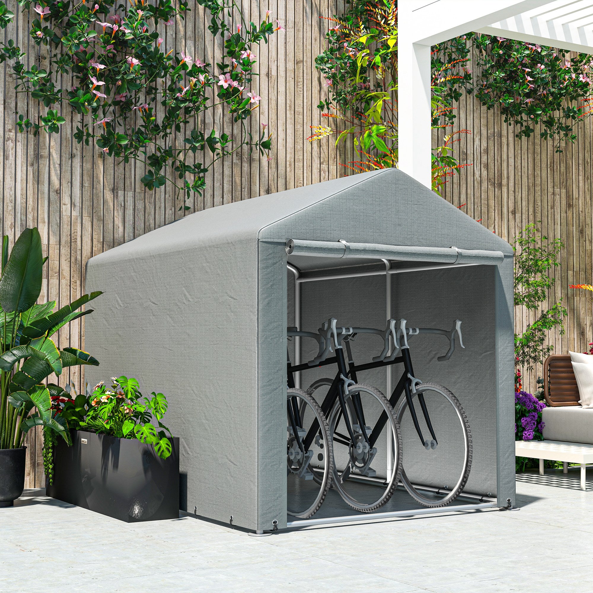 Outsunny 1.6 x 2.2m Garden Storage Shed Tent, with Accessories - Light Grey - North Peak Garden Furniture