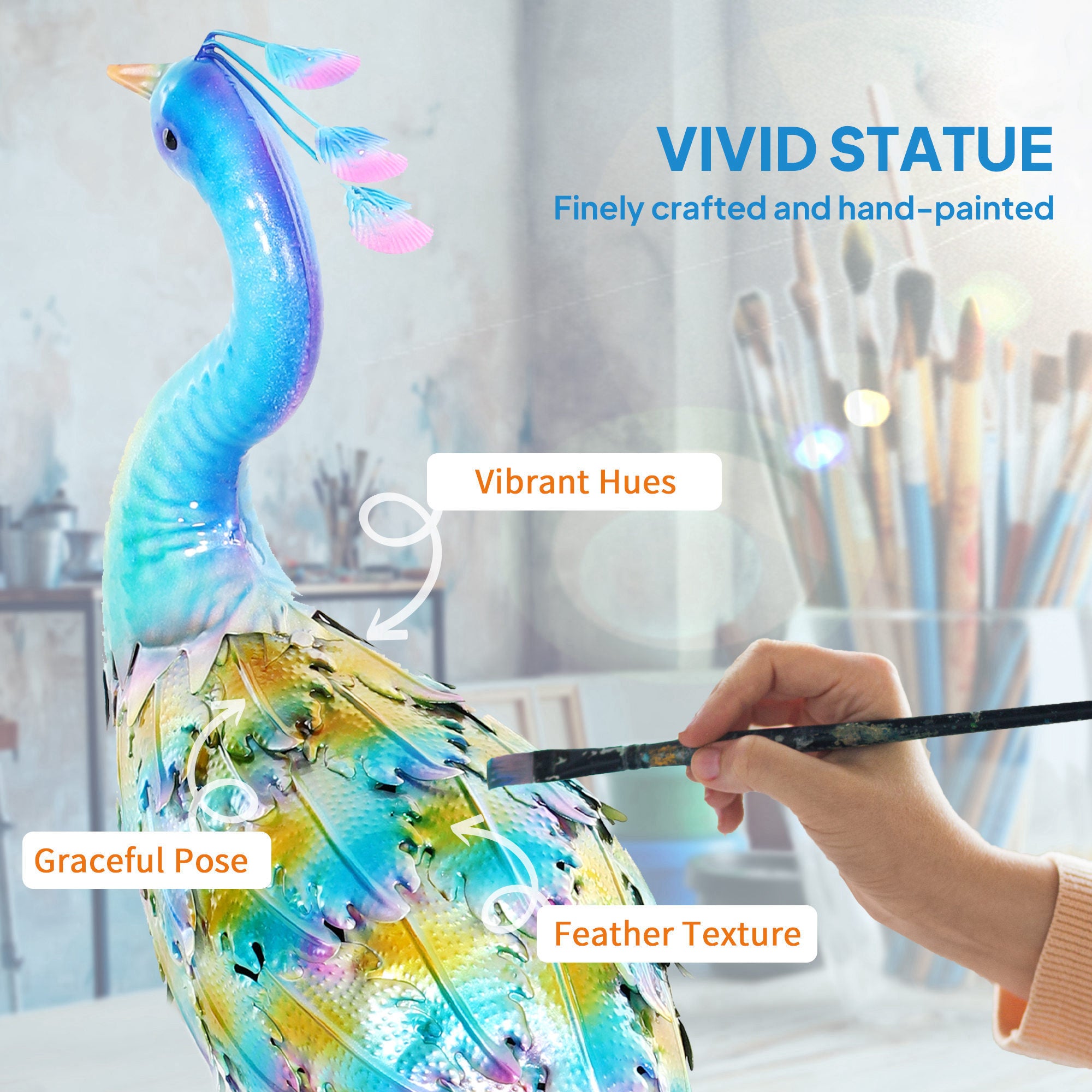 Outsunny Peacock Garden Statue, Standing Garden Ornament, Metal Garden Gift with Stakes for Patio Pond Landscape Decoration, Multi-Colour - North Peak Garden Furniture