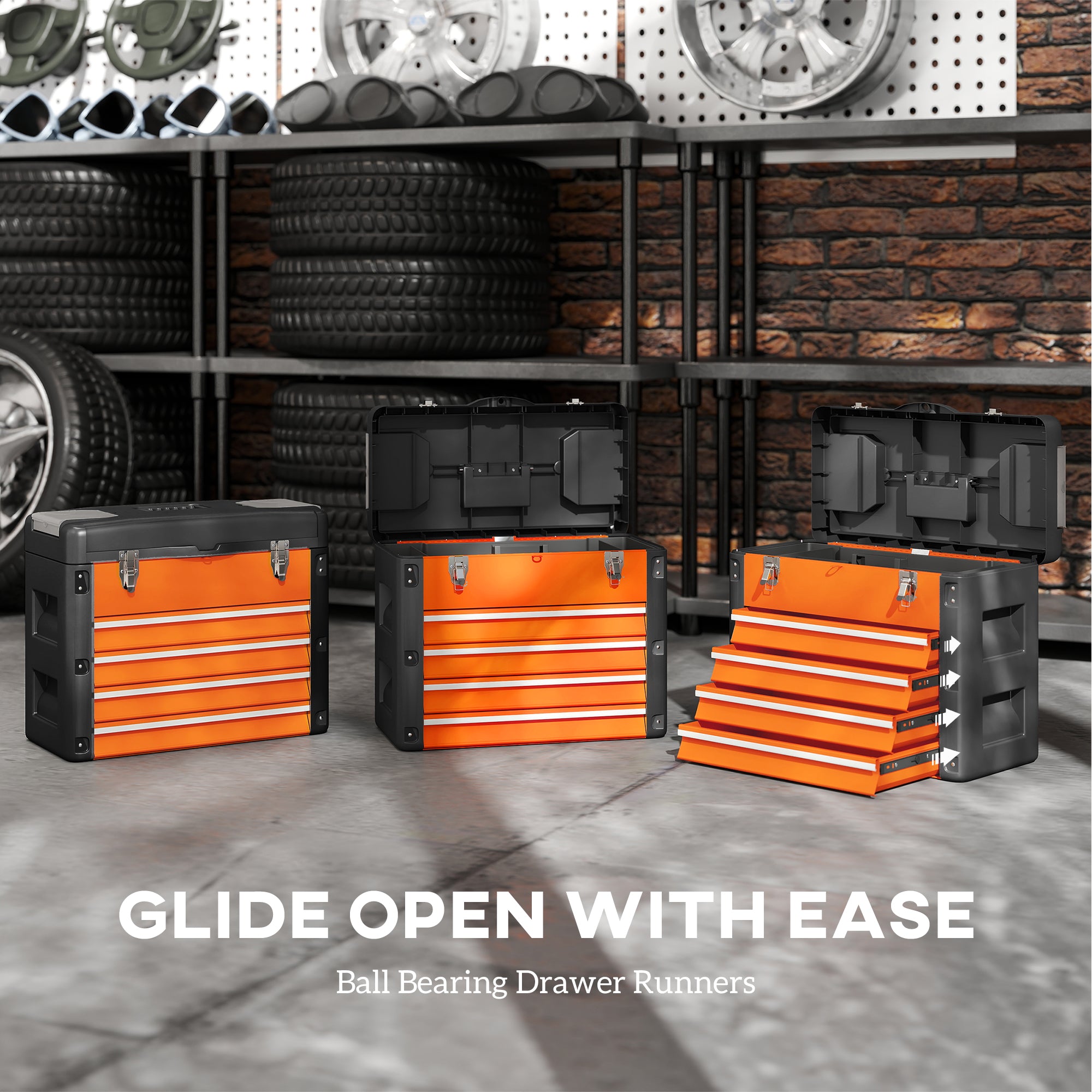 HOMCOM 4 Drawers Large Toolbox - Orange - North Peak Garden Furniture