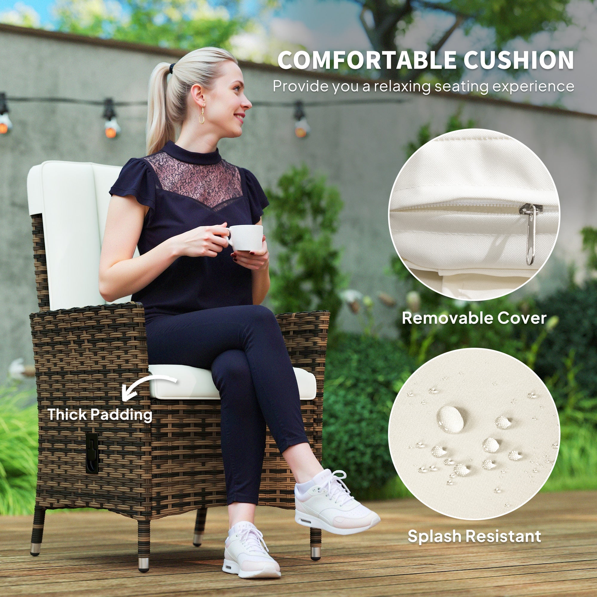 Outsunny 105°-150° Reclining Rattan Chair - Cream - North Peak Garden Furniture