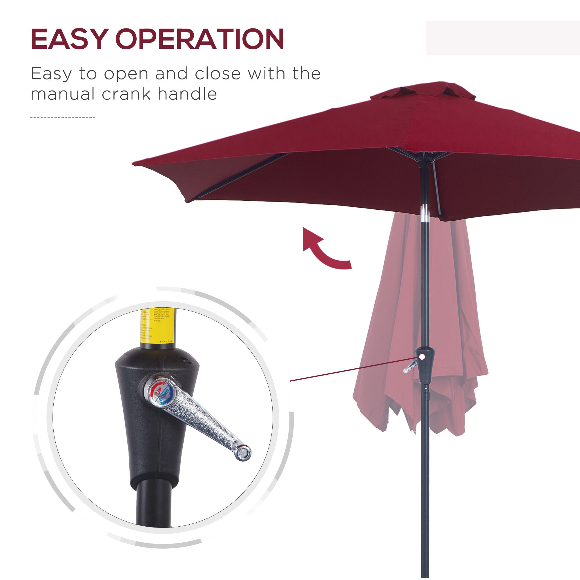 Outsunny Tilting Garden Parasol: Crank-Operated Sun Shade with Aluminium Frame, Wine Red, 2.7M