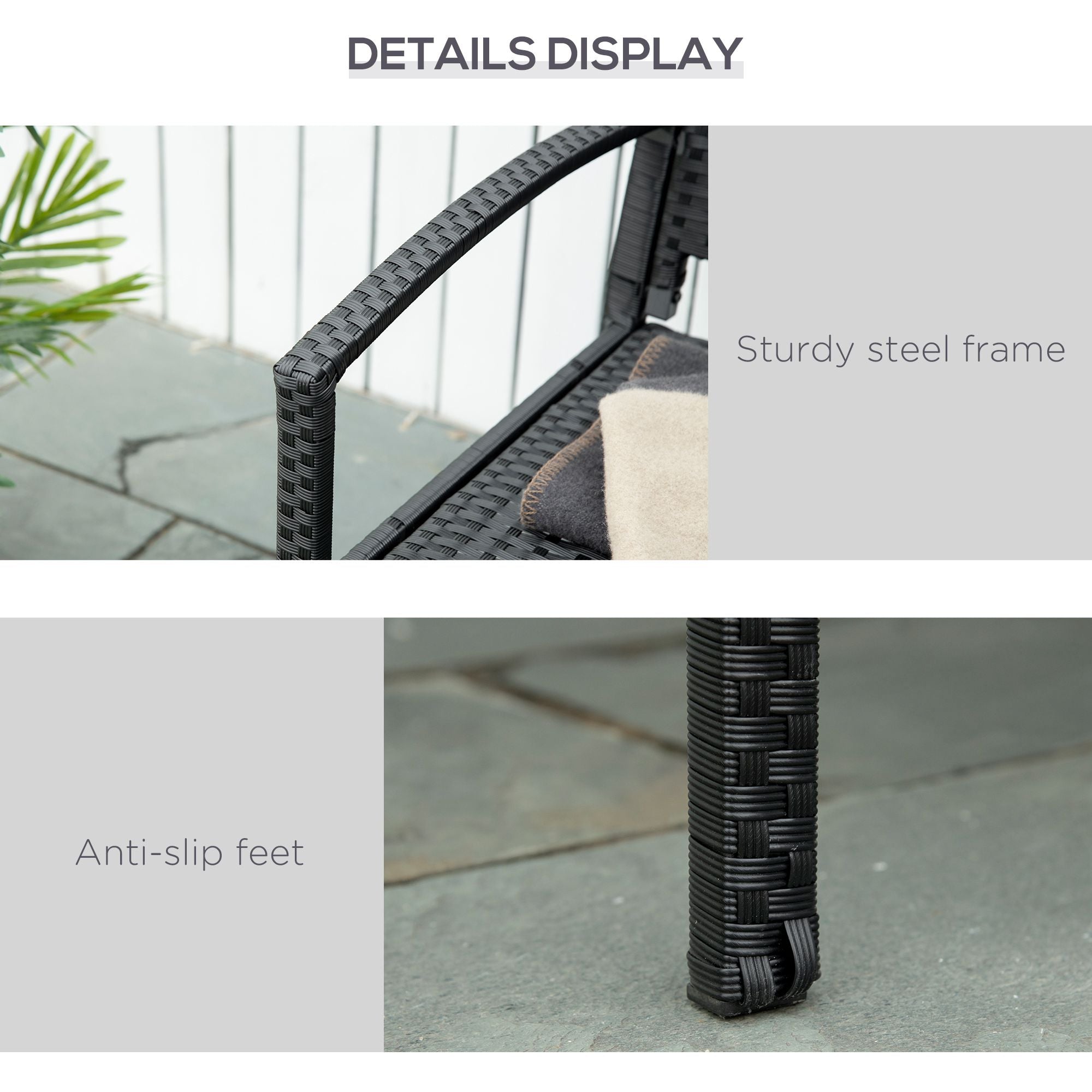 Outsunny Patio Rattan 2 Seater Garden Bench Wicker Weave Love Seater Armchair Furniture Outdoor Garden Conservatory Chair Black - North Peak Garden Furniture