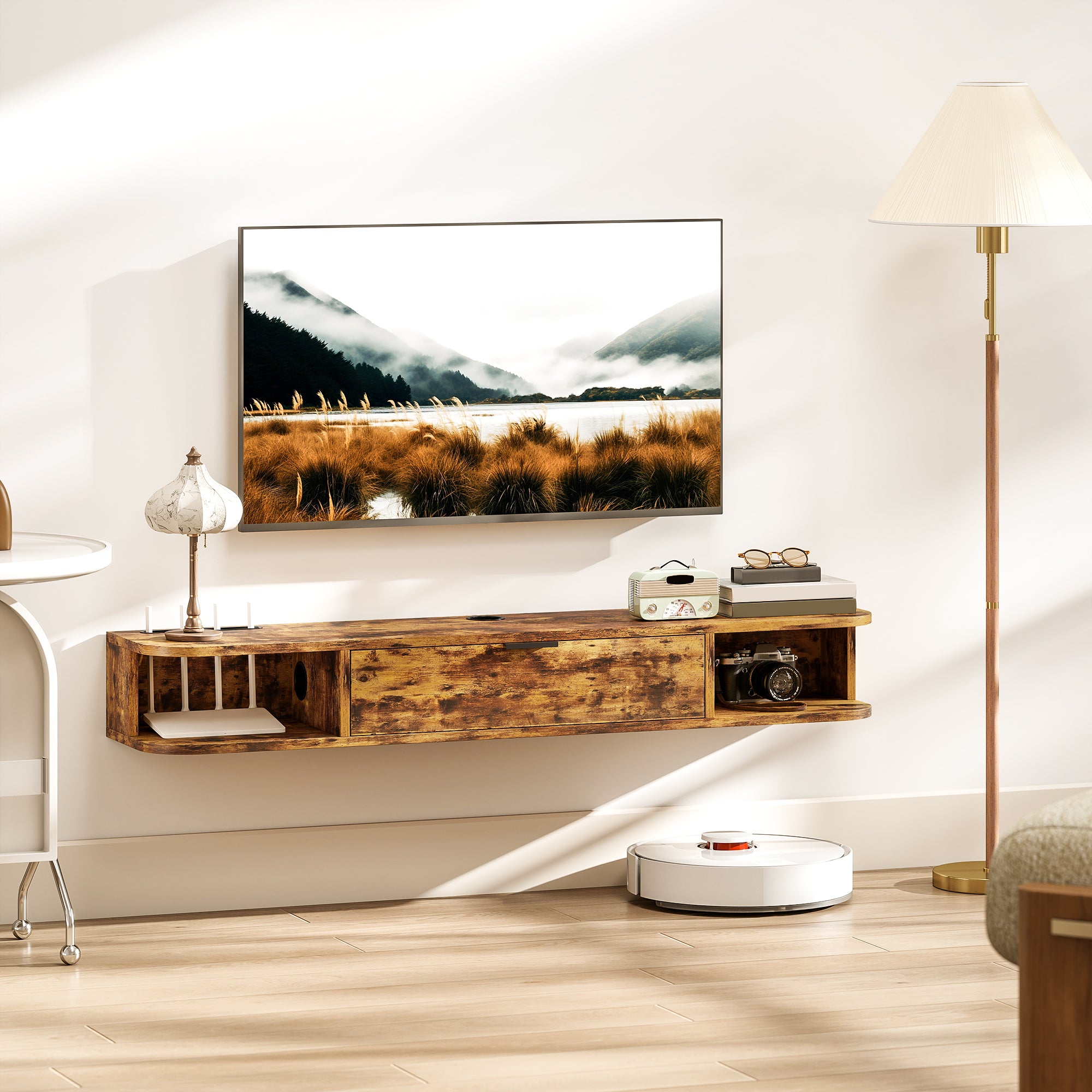 HOMCOM 120 cm Floating TV Unit for TVs up to 50 Inch - Rustic Brown