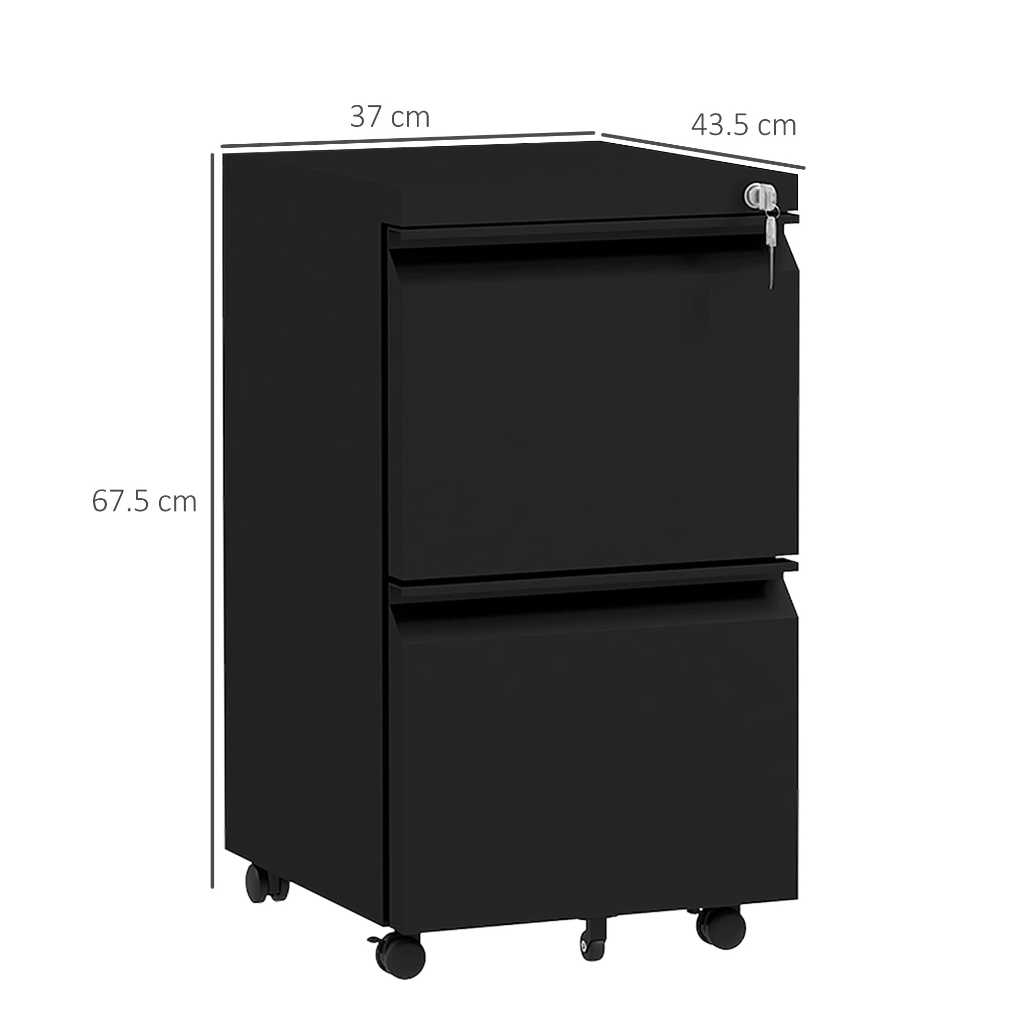 Vinsetto 2-Drawer Mobile Filing Cabinet, Steel Lockable File Cabinet for Letter, A4 and Legal Size, Pre-Assembled Body, Black - North Peak Garden Furniture
