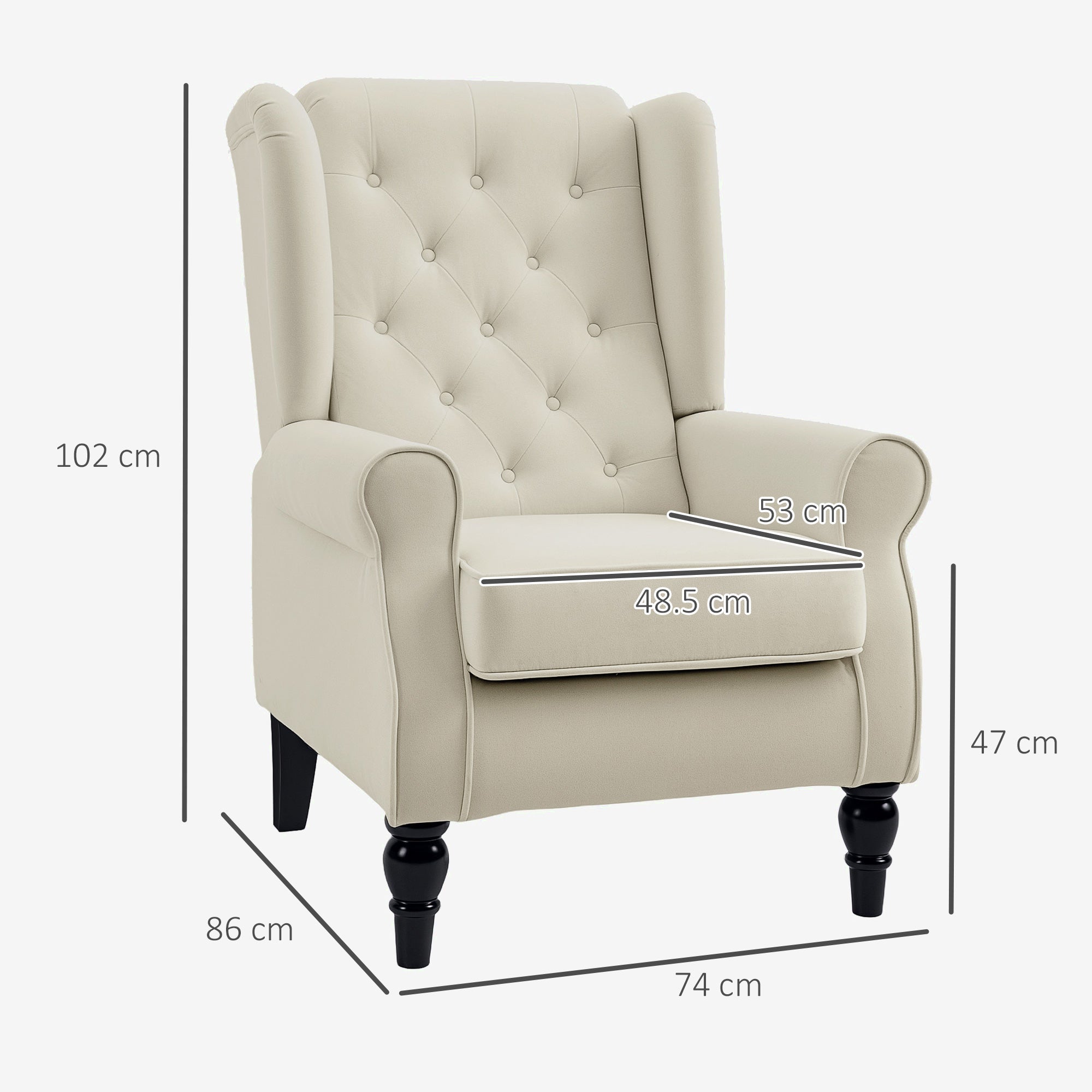 HOMCOM Wingback Accent Chair, Retro Upholstered Button Tufted Occasional Chair for Living Room and Bedroom, Cream White